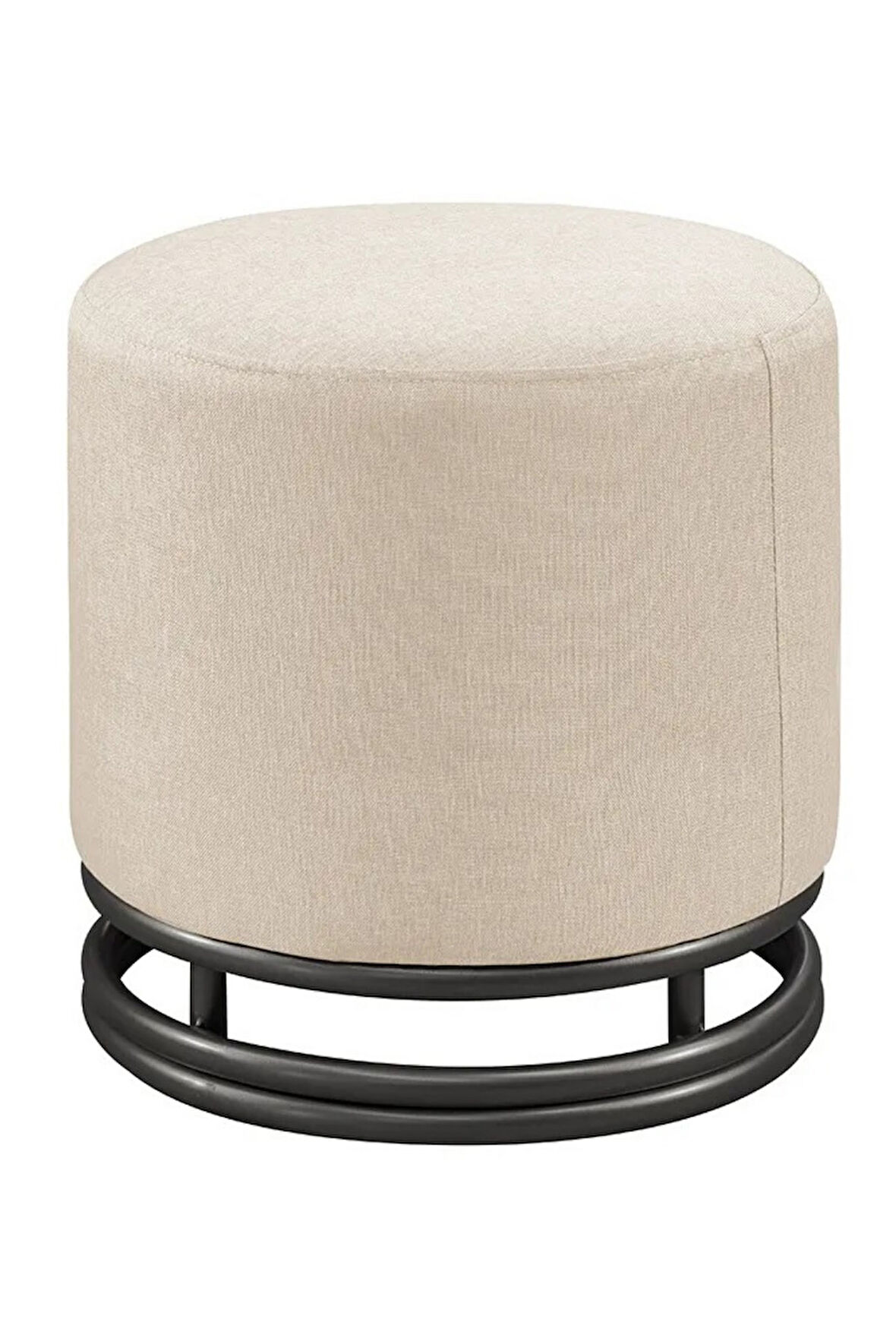 Nuvi Puf Siyah Metal Çerçeveli  Keten Çok Amaçlı Dekoratif Oturak, Makyaj Oturağı,Montajsız Puf Benc