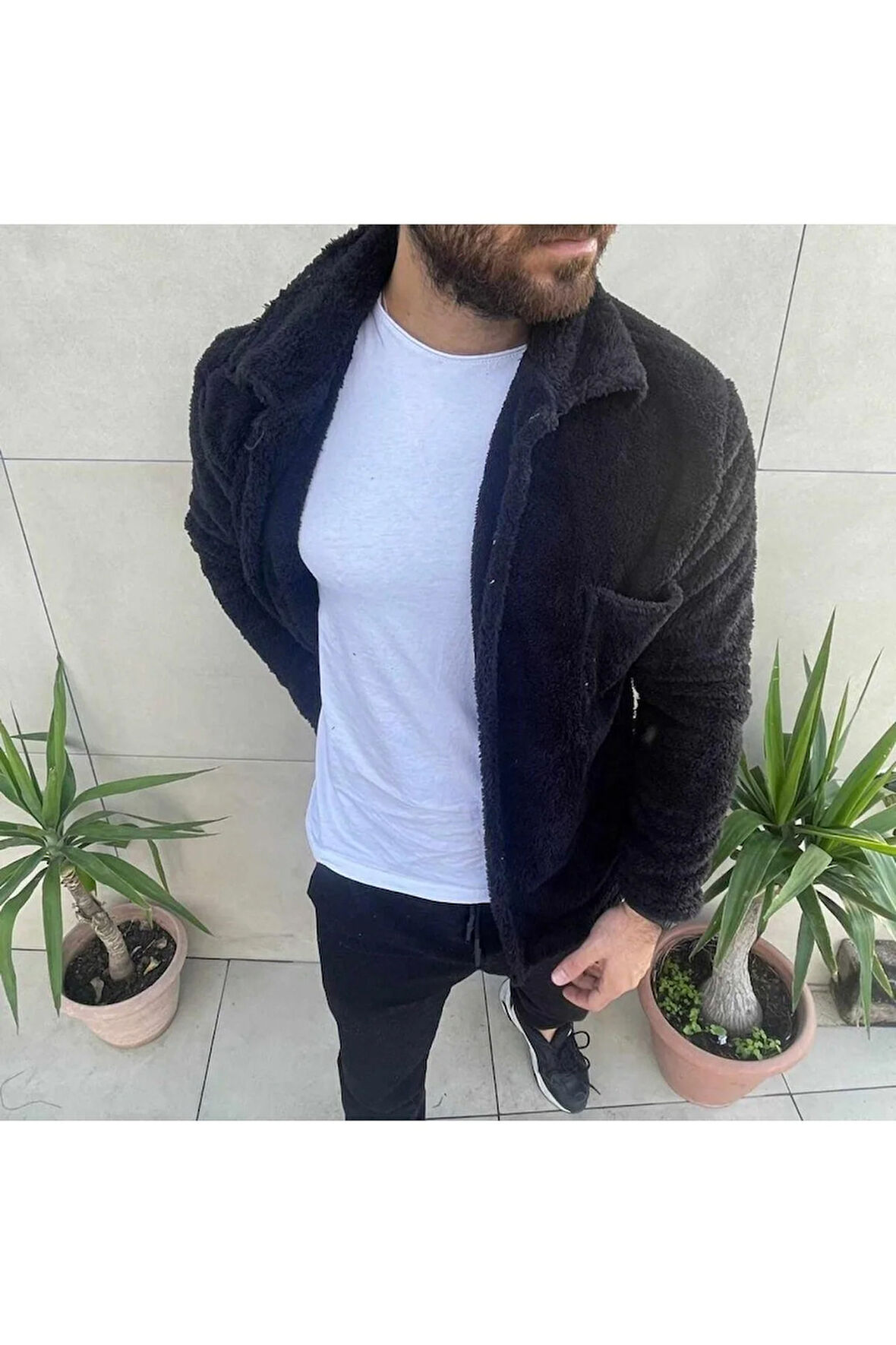 Erkek Siyah Peluş Ceket