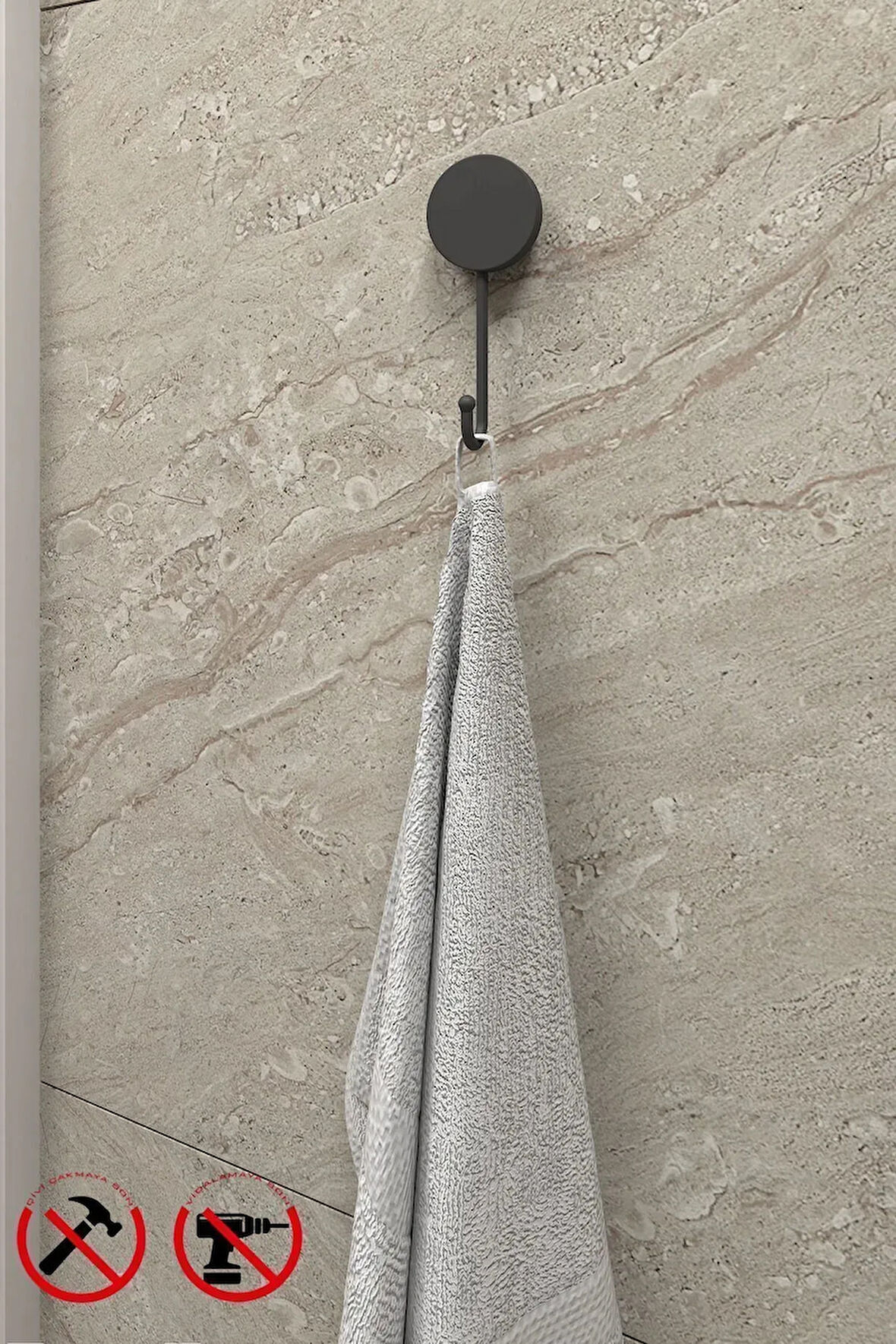 Mat Siyah Tekli Havlu Askısı Yapışkanlı & Vidalı Montaj Banyo ve Mutfak Askısı