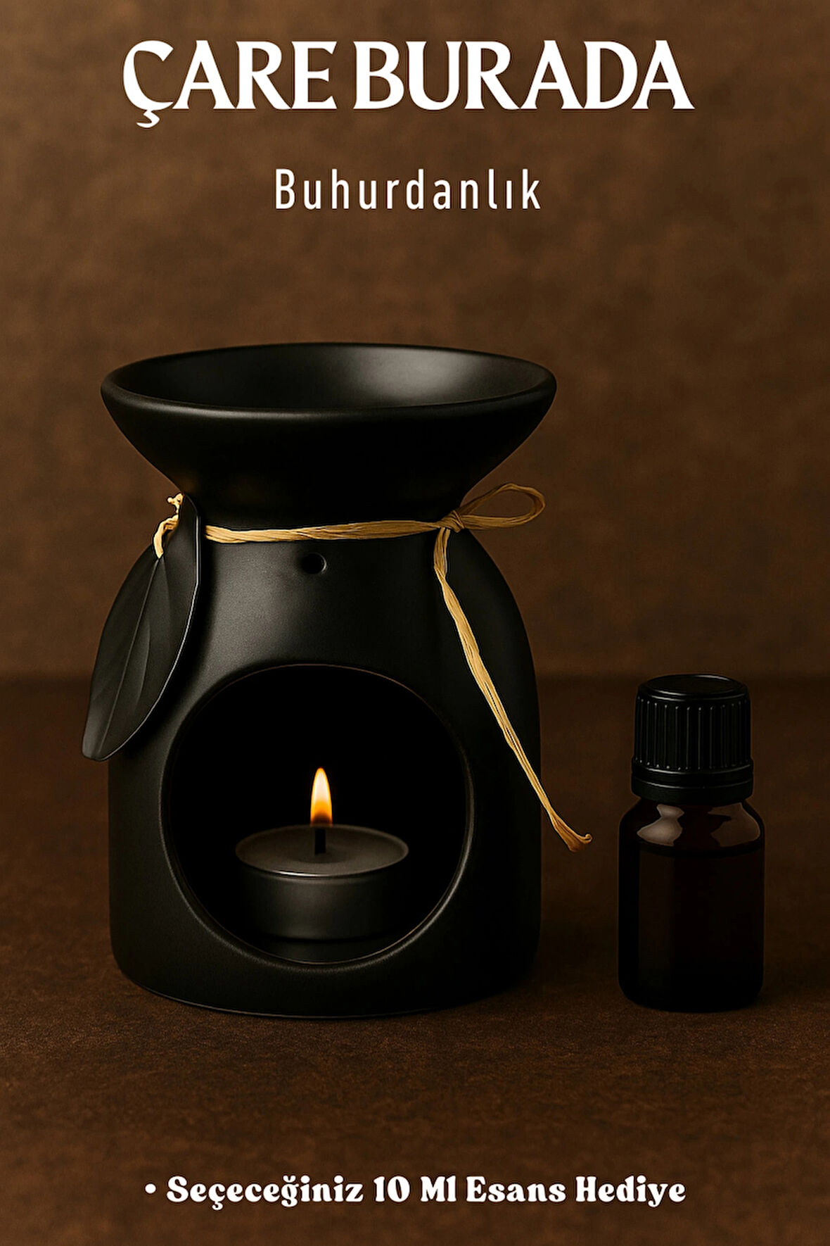 Siyah Renk Yapraklı Buhurdanlık (Seçeceğiniz 10 Ml Esans Hediye)