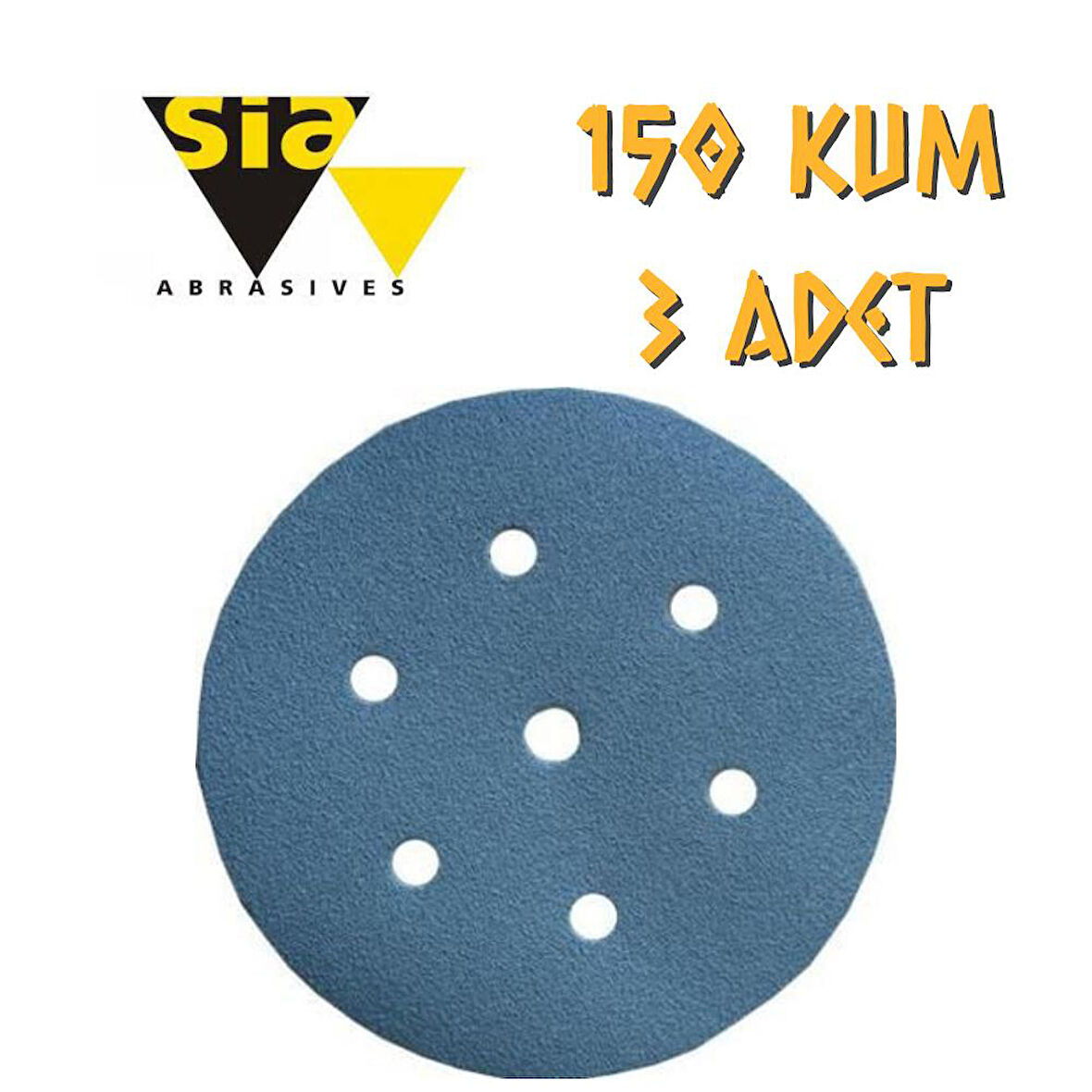 Sia 1949 Hookit 7 Delikli Cırt Zımpara 150 mm - P150 Kum - 3 Adet