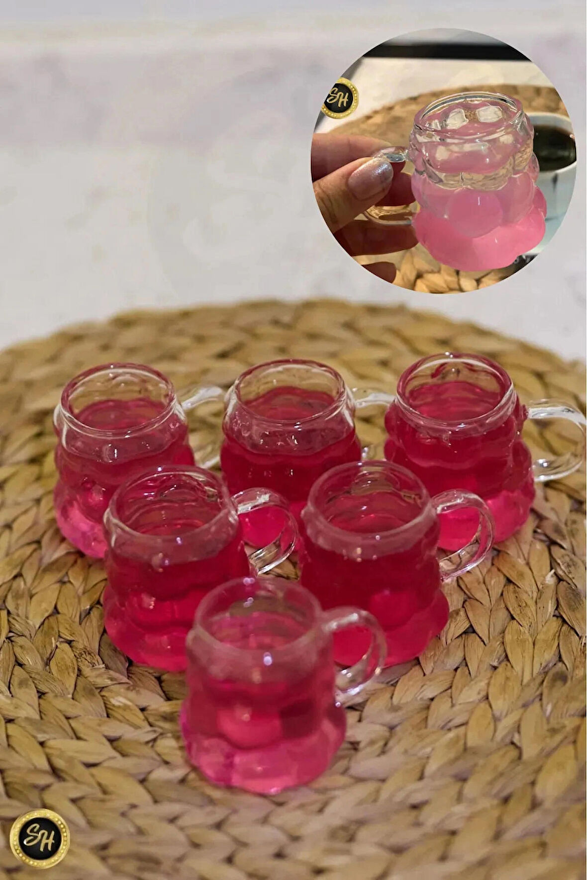 75ml 6lı Kulplu Boncuk Kahve Yanı Bardak 6 Adet Mini Kulplu üzüm Bardak Kahve Yanı Sunum Bardağı