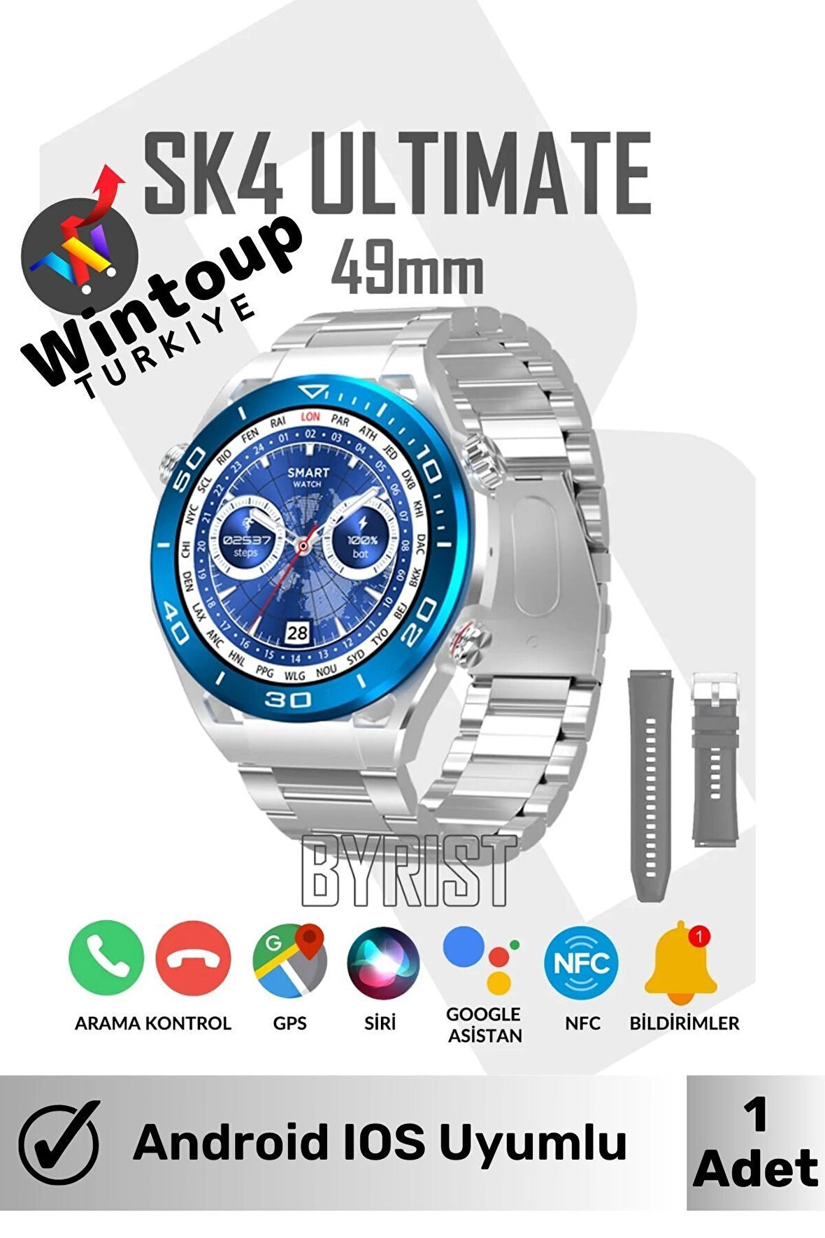 Ios Android Uyumlu Watch Classic 49mm 1.45' Tam Ekran Gps/nfc/sesli Asistan Akılı Watch