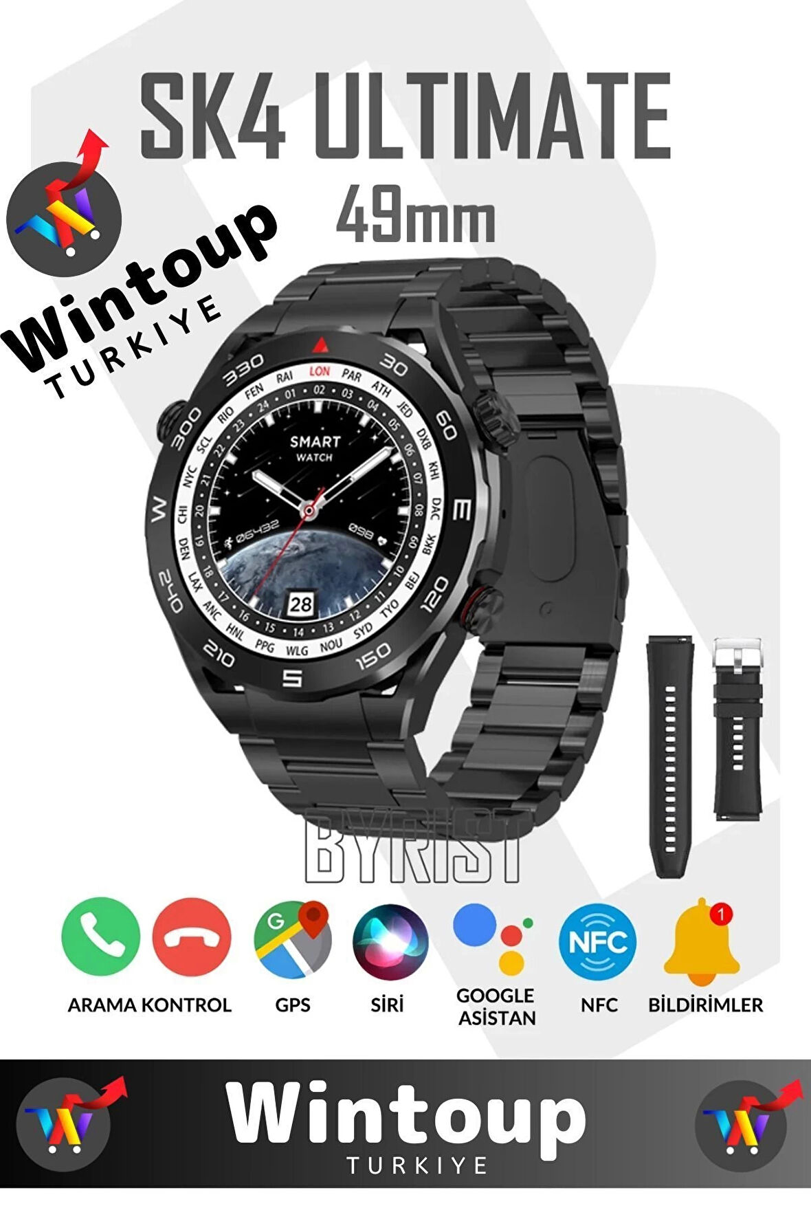 Honor&Oppo&Poco Uyumlu Smart Watch 49mm 1.45' Tam Ekran Gps/nfc/sesli Asistan Akıllı Saat