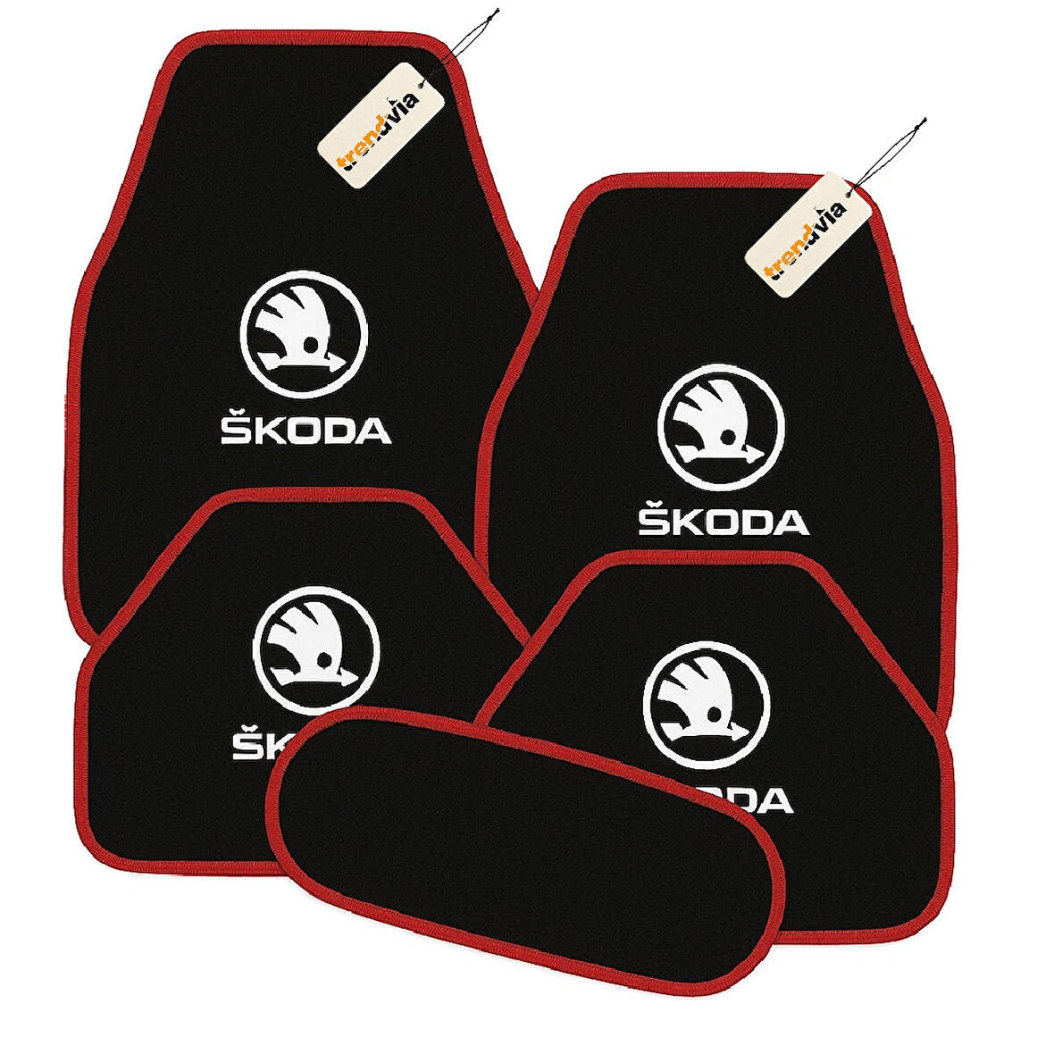 Siyah Kırmızı Renk Skoda Halı Paspas Seti – Araca Özel Kesim, Dayanıklı ve Şık Oto Paspas Takımı