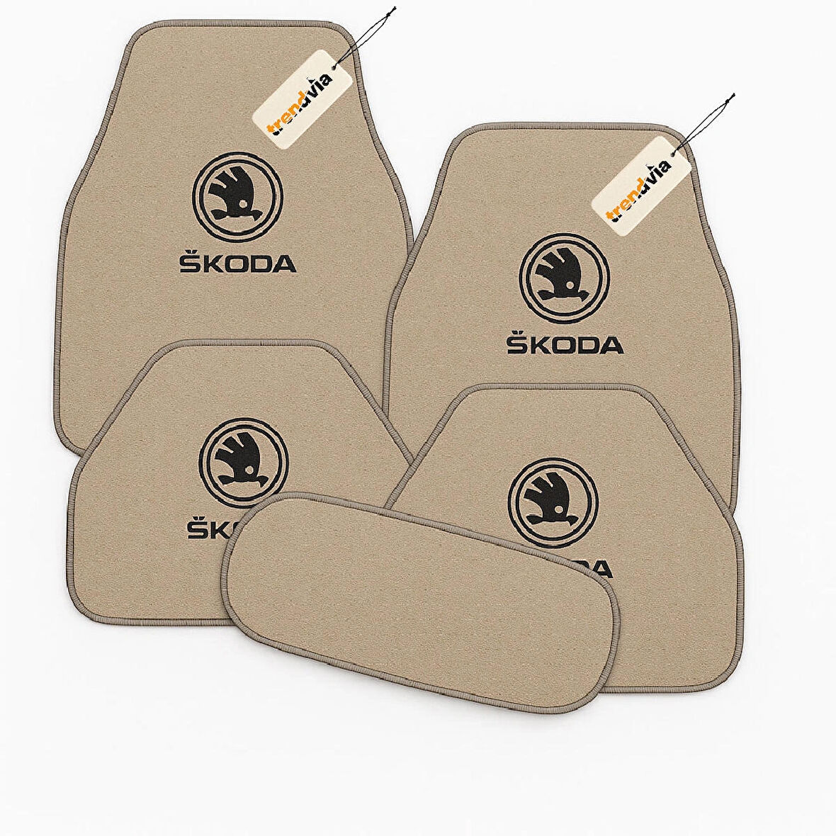 Bej Renk Skoda Halı Paspas Seti – Araca Özel Kesim, Dayanıklı ve Şık Oto Paspas Takımı