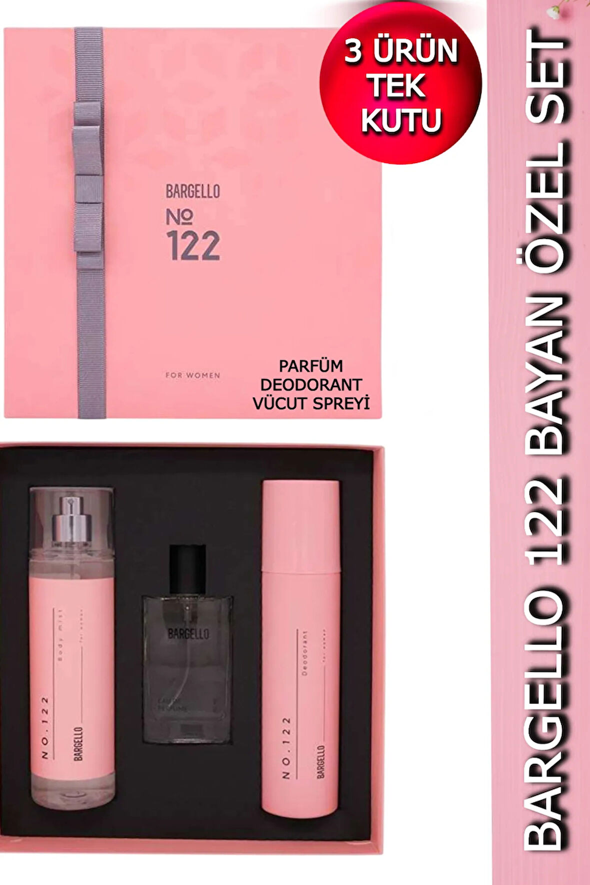 122 Kadın Parfüm Set - (PARFÜM+VÜCUT SPREYİ+DEODORANT) Özel Kutu