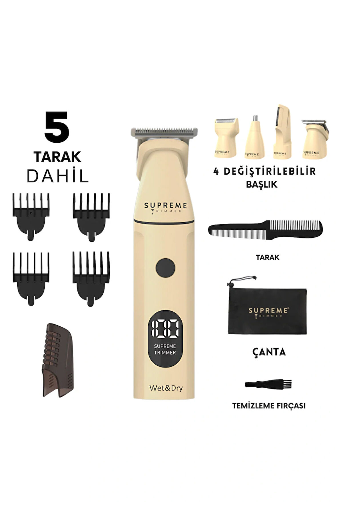 Supreme Trimmer Multigroomer 3.0 Islak/Kuru 14 Parça Erkek Tıraş Makinesi Seti – Burun Kulak Sakal Saç Bakımı