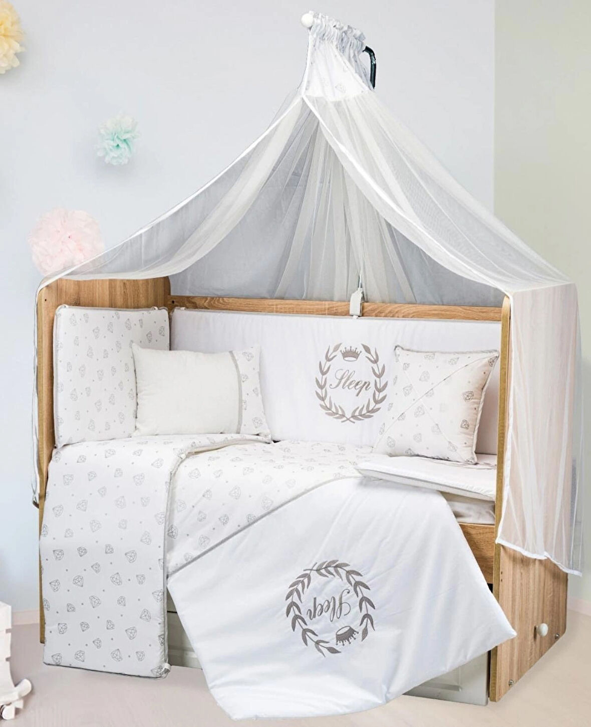 TUGU HOME&BABY Sleep %100 PAMUK 10 PARÇA 60x120 cm BEBEK BEŞİK UYKU SETİ,BEBEK BEŞİK UYKU TAKIMI,ANNE YANI ORGANİK UYKU SETİ