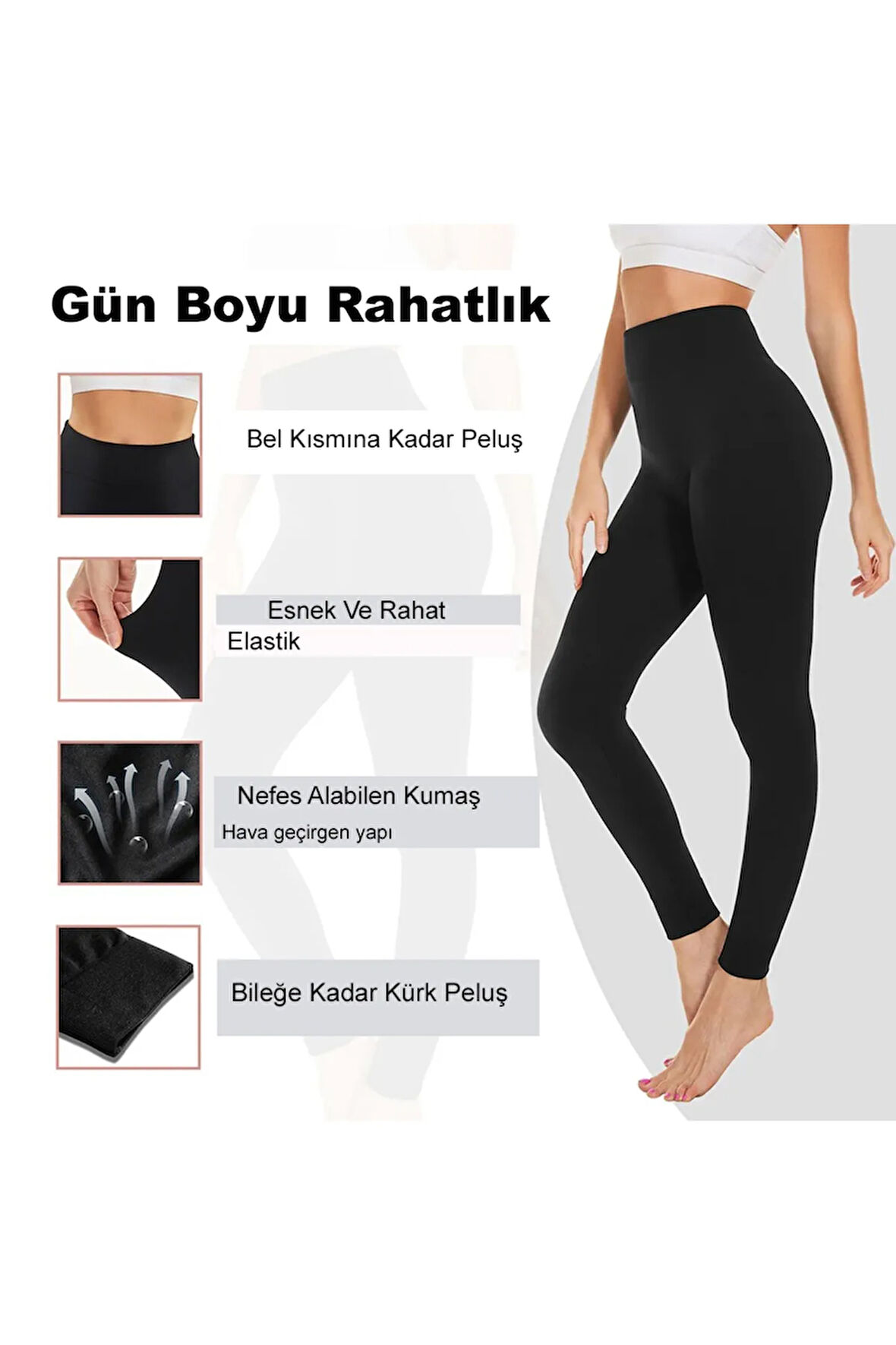 Sıcacık Tutan İçi Peluşlu Siyah Peluş Tayt Toparlayıcı Etkili Peluş Tayt