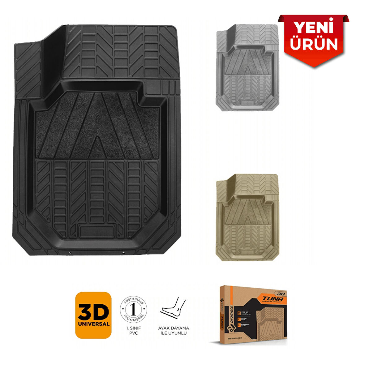 Tuna Serisi Universal Oto Paspas, Kaymaz Tabanlı Araba Paspası