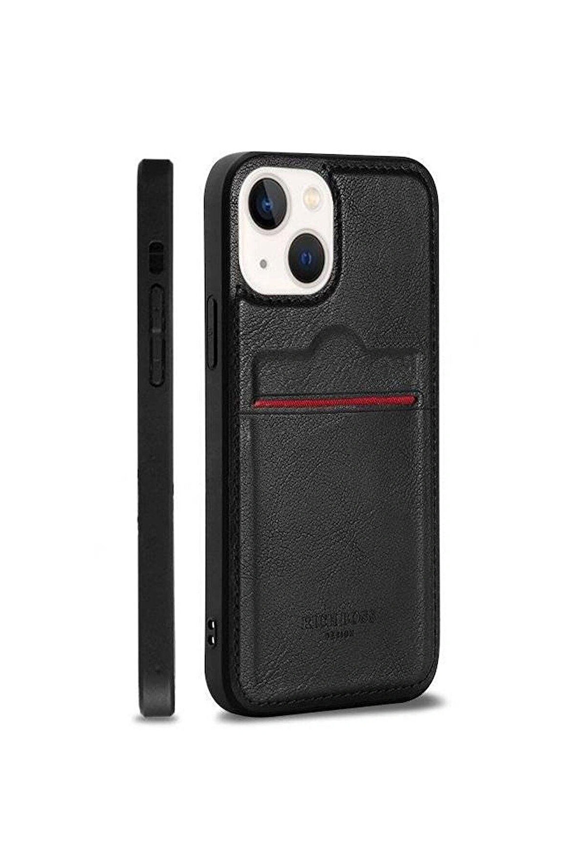 Desingshop Apple iPhone 15 Plus Kartlıklı Lüx Deri Kılıf Siyah