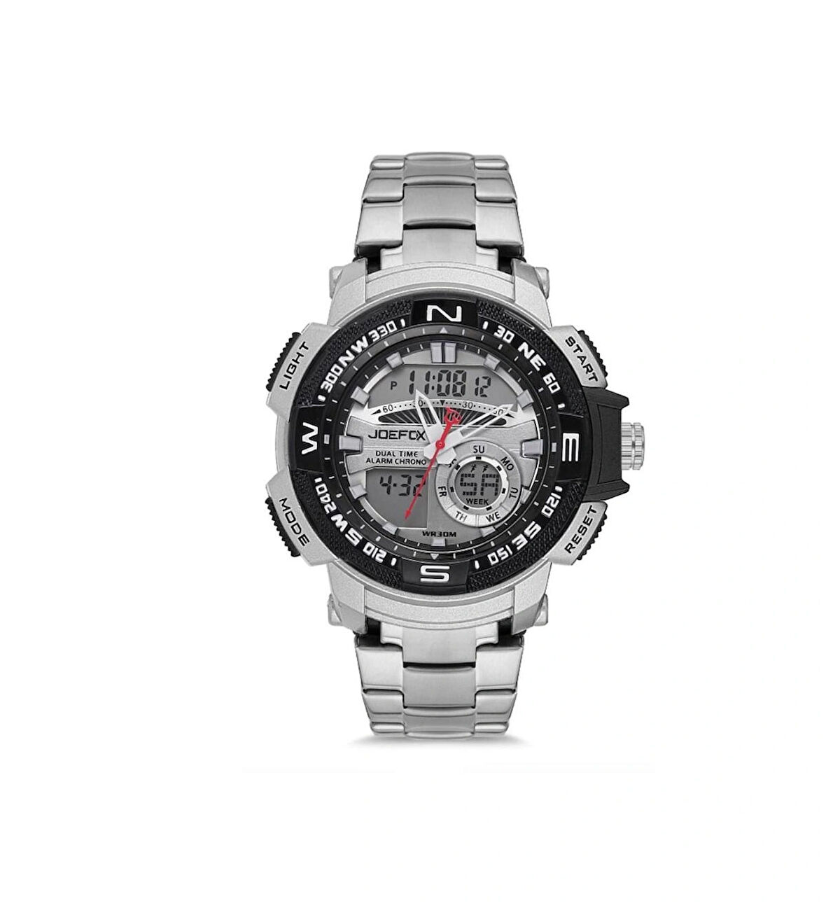 Dijital & Analog Çelik Kordon Gümüş Fonksiyonlu Erkek Kol Saati