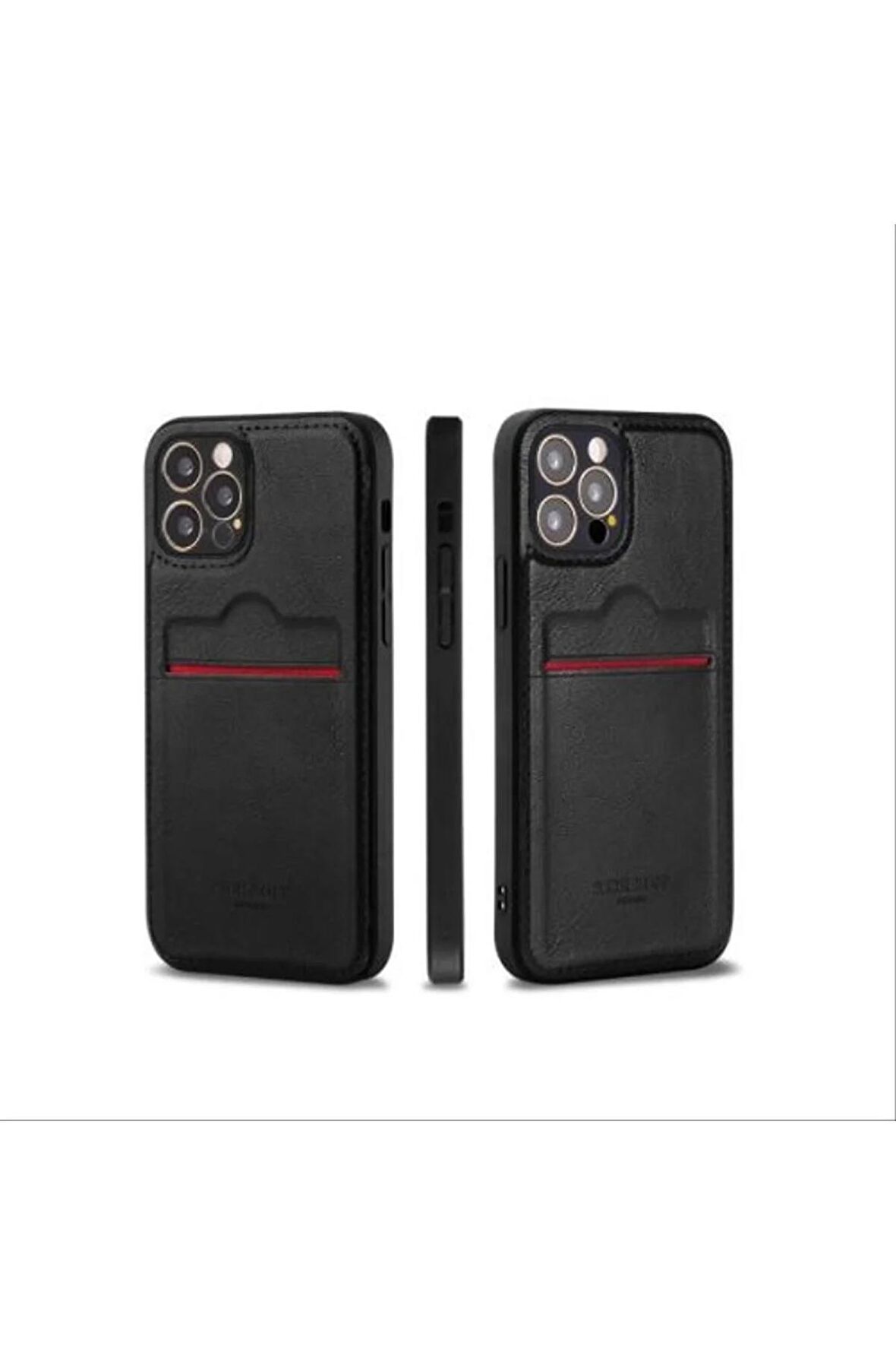 Iphone 14 Pro Uyumlu Kartlıklı Deri Kılıf Siyah