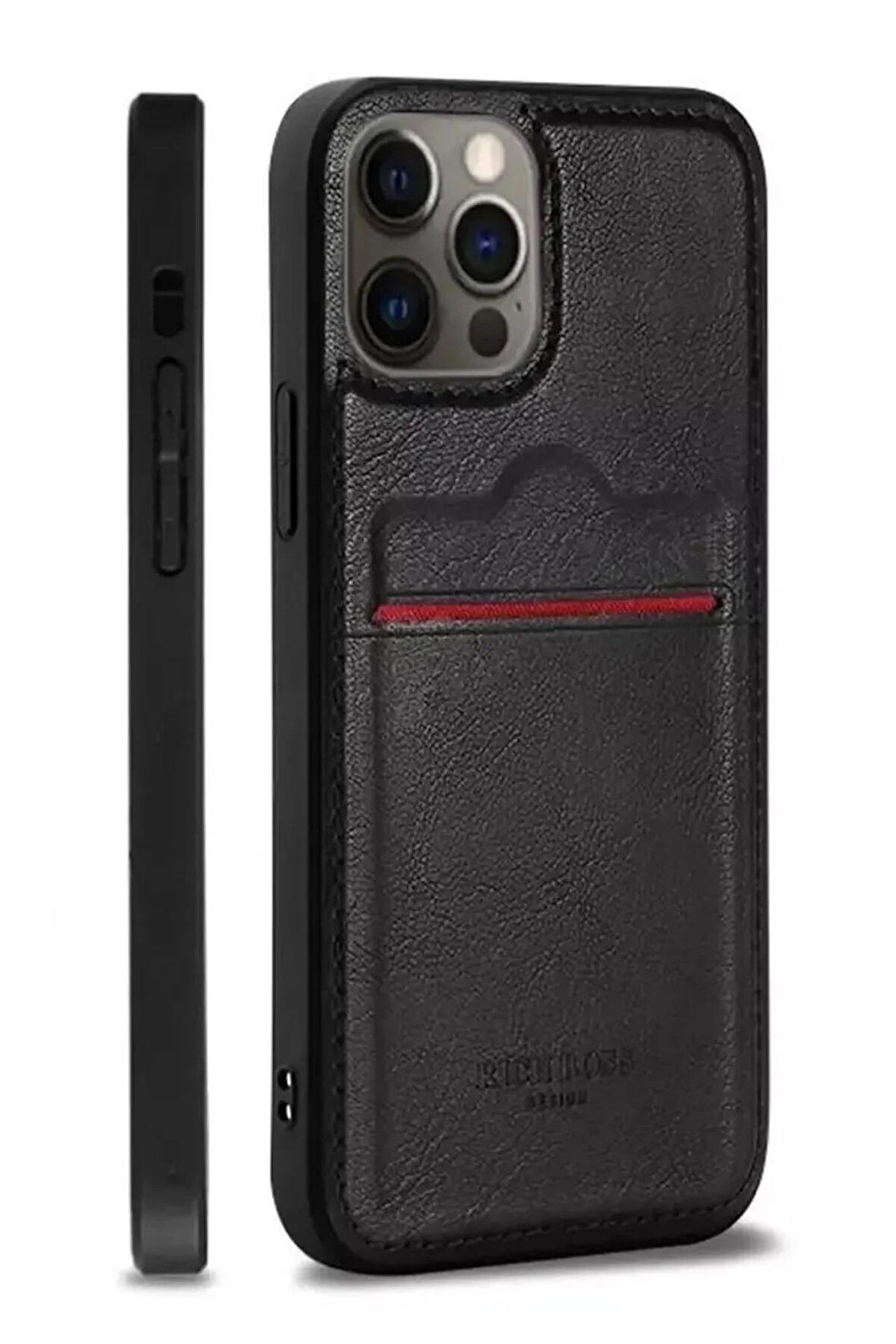 Iphone 12 Pro Uyumlu Kartlıklı Deri Kılıf Siyah
