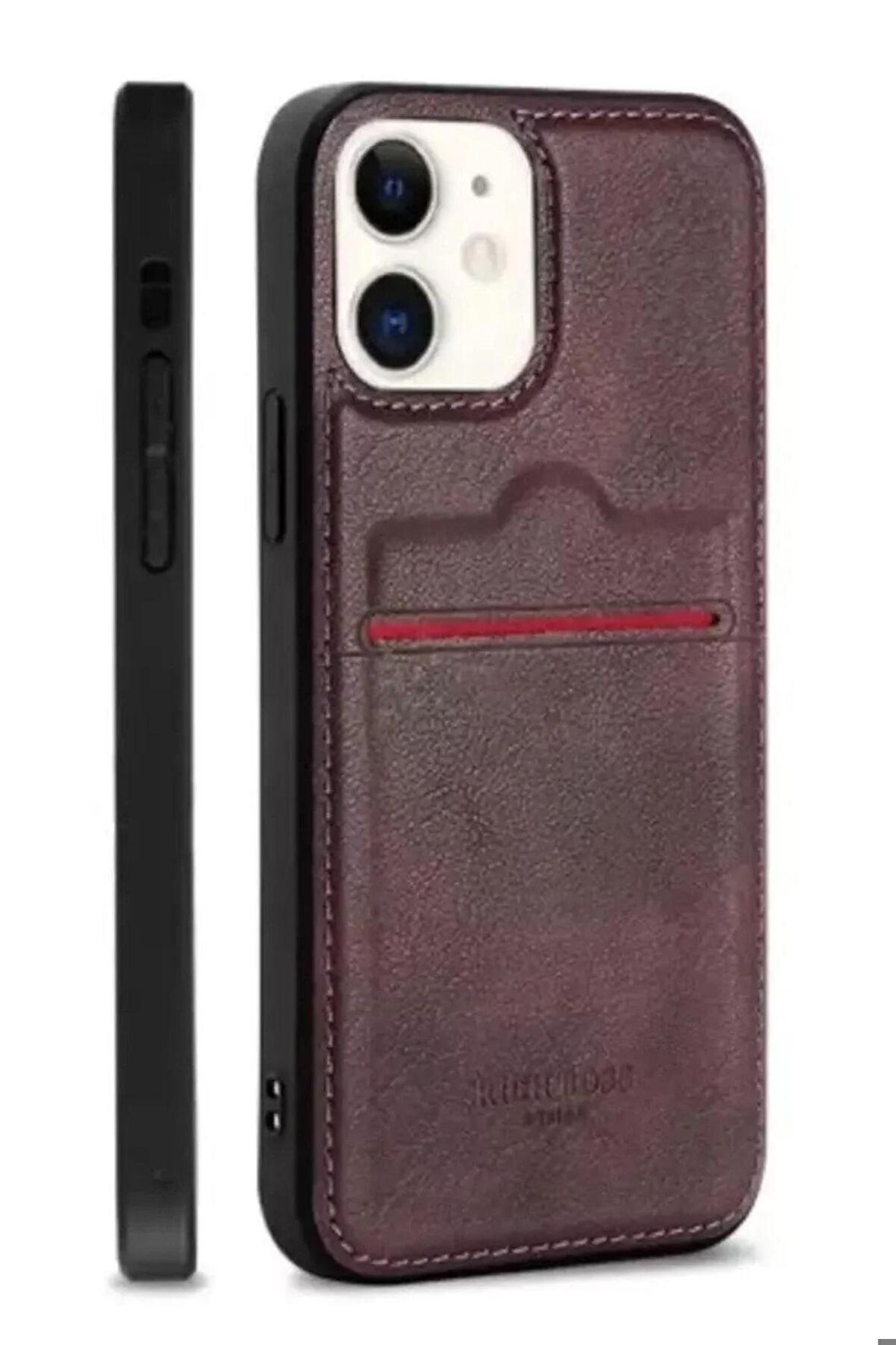 DESİNGSHOP Iphone 12 Uyumlu Kartlıklı Deri Kılıf Bordo