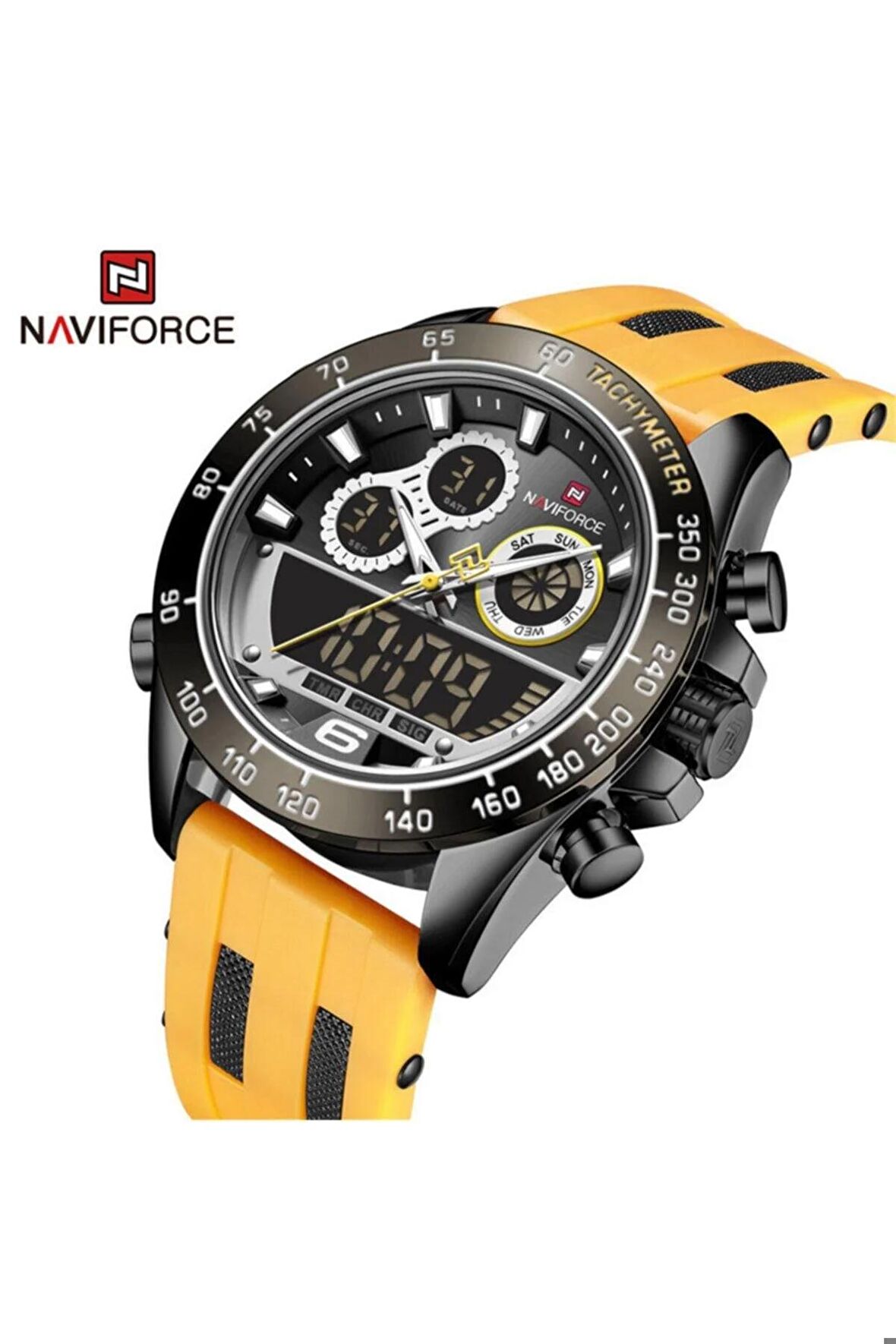 Naviforce Dijital Analog Sarı Kayışlı Alarm Aydınlatmalı Casual Erkek Kol Saati
