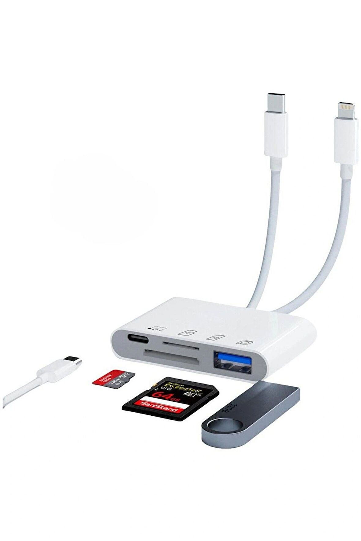 Desingshop 4 İn 1 Lightning Ve Type-C Çıkışlı Çoklu Kablolu SD TF Kart Okuyucu Usb Hub