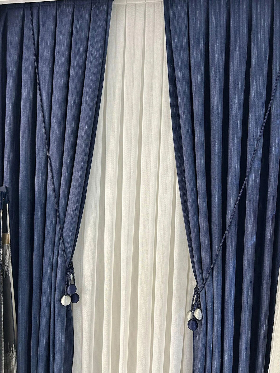 Keten Şantuk Mavi Perde İki Kanat Sık Pile