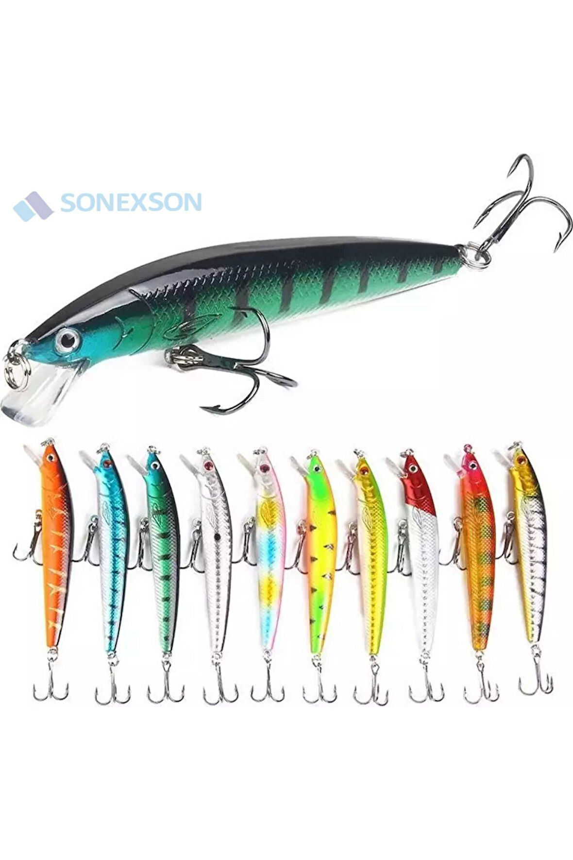 10 Adet 10cm 9gr Minnow Olta Yem Seti Rapala 1m Derinlik 10 Renk Karbon Çelik İğne