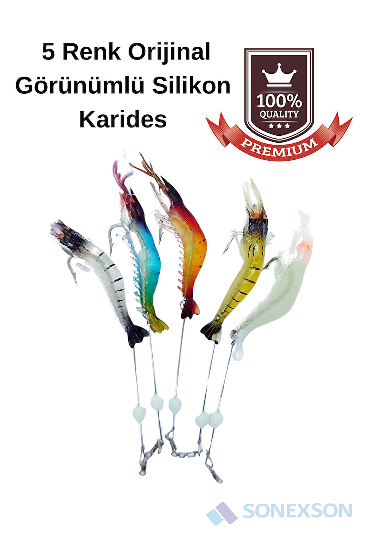5 Renk Orjinal Görünümlü Silikon Karides - Balık Av Yemi 7.5 cm / 5.5 gr