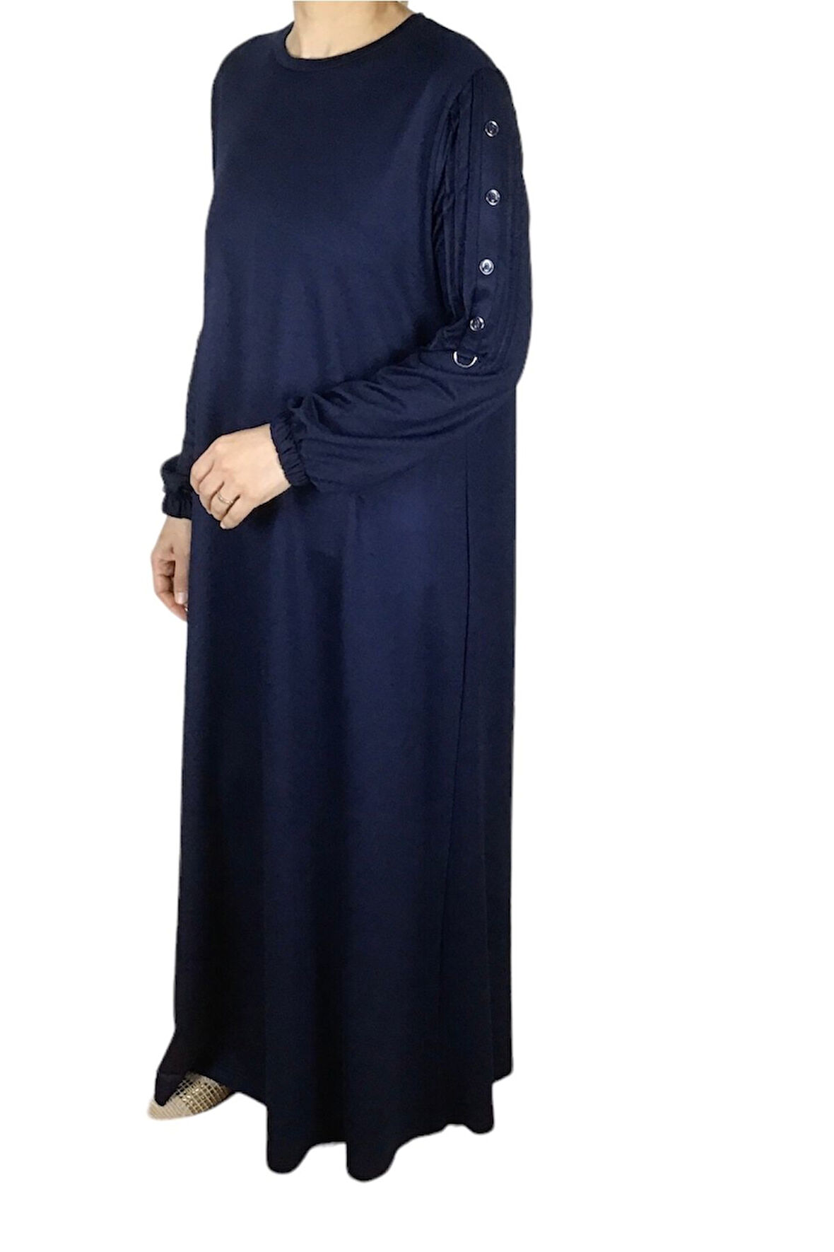 KRİSTAL İKİ İPLİK KOL DÜĞME DETAYLI MEVSİMLİK ELBİSE