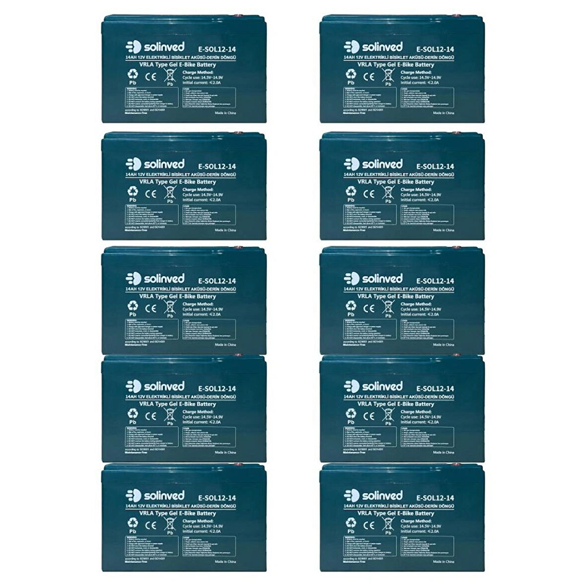 12V 14AH VRLA Tipi Elektrikli Bisiklet Aküsü 2 Yıl Garantili (10 ADET)