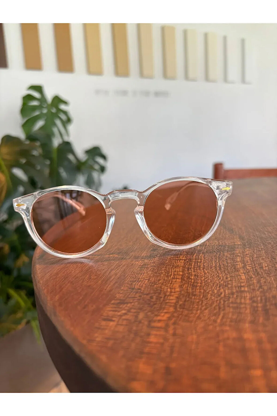 Yumy Yuvarlak unisex Güneş Gözlüğü Şeffaf çerçeve Somon cam Trend Renk