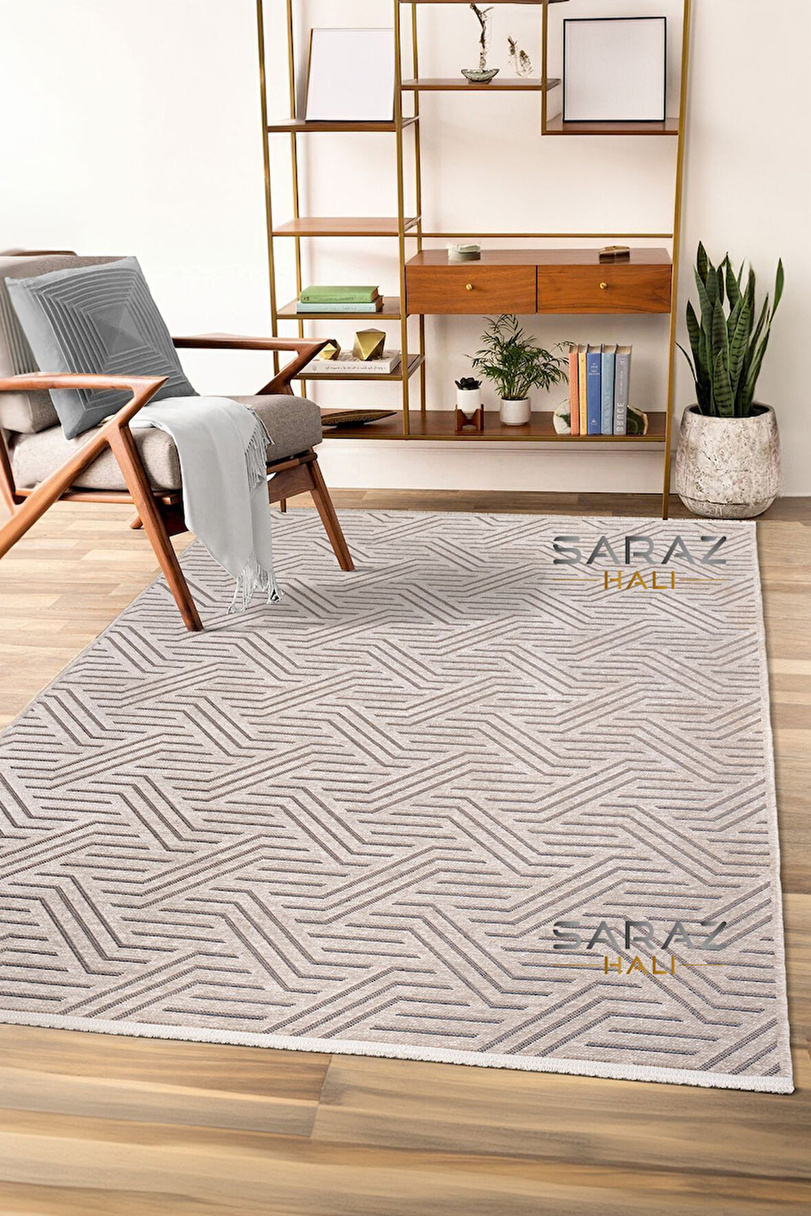Ada Kilim Modern Salon Mutfak Koridor Kesme Yolluk Dokuma Makine Halısı zigzag antrasit