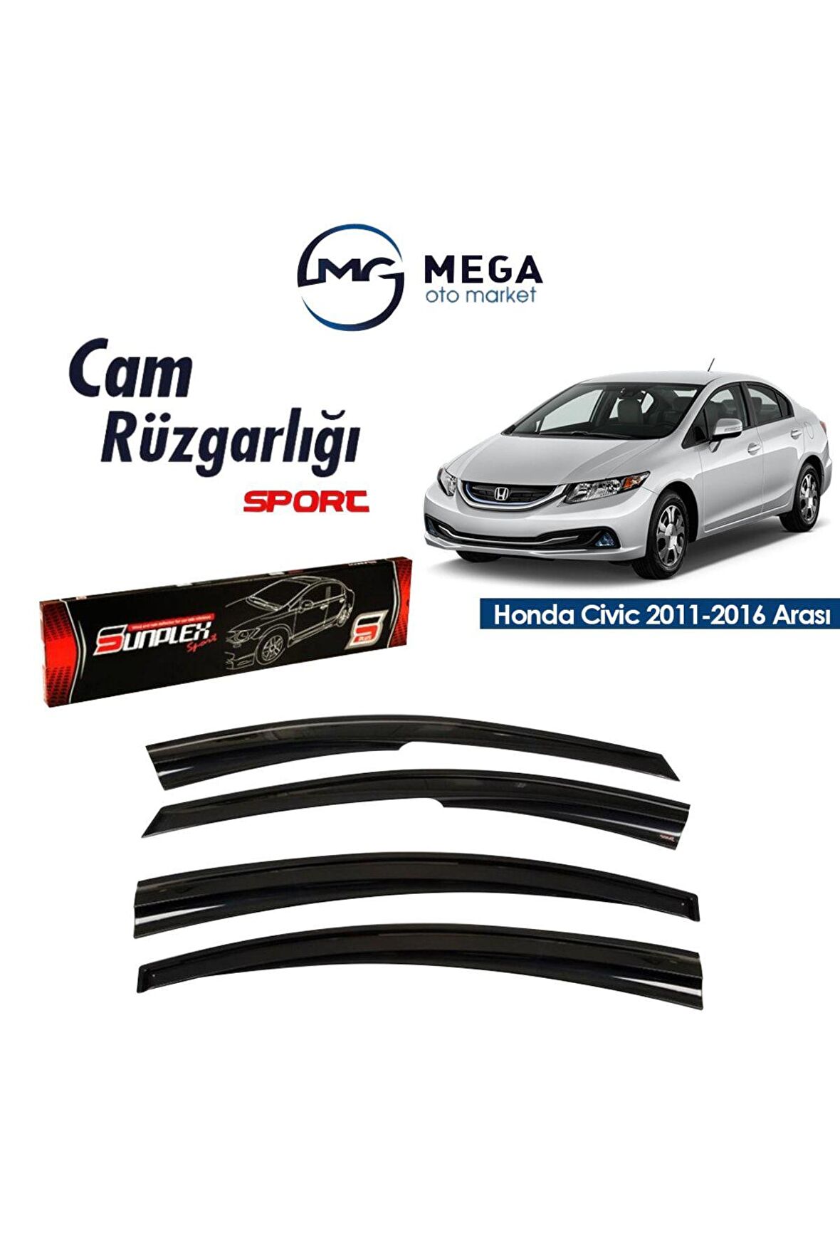 Honda Civic 2011-2016 Arası Mugen Tip Cam Rüzgarlık Sunplex