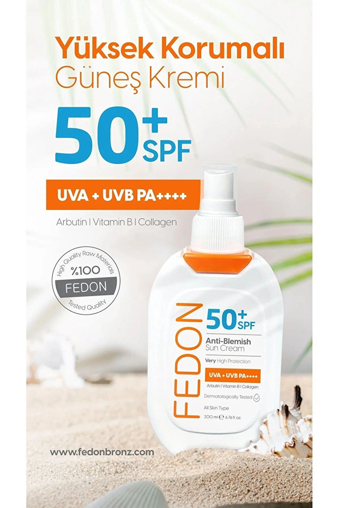 Spf 50 Güneş Kremi Suya Dayanıklı Uva Uvb Arbutin Vitamin B Kolajen Yüksek Koruma Güneş Kremi 200ml