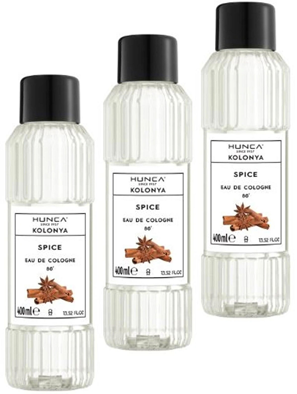 Hunca Tarçın Kolonyası 400 ml – Ferahlatıcı Baharatlı Koku, Kalıcı Etki 3 ADET