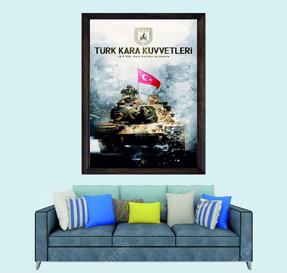 Türkçü, Türk Kara Kuvvetleri, Tank, Türk Askeri Çerçeveli Cam Duvar Tablosu 30x45 Cm