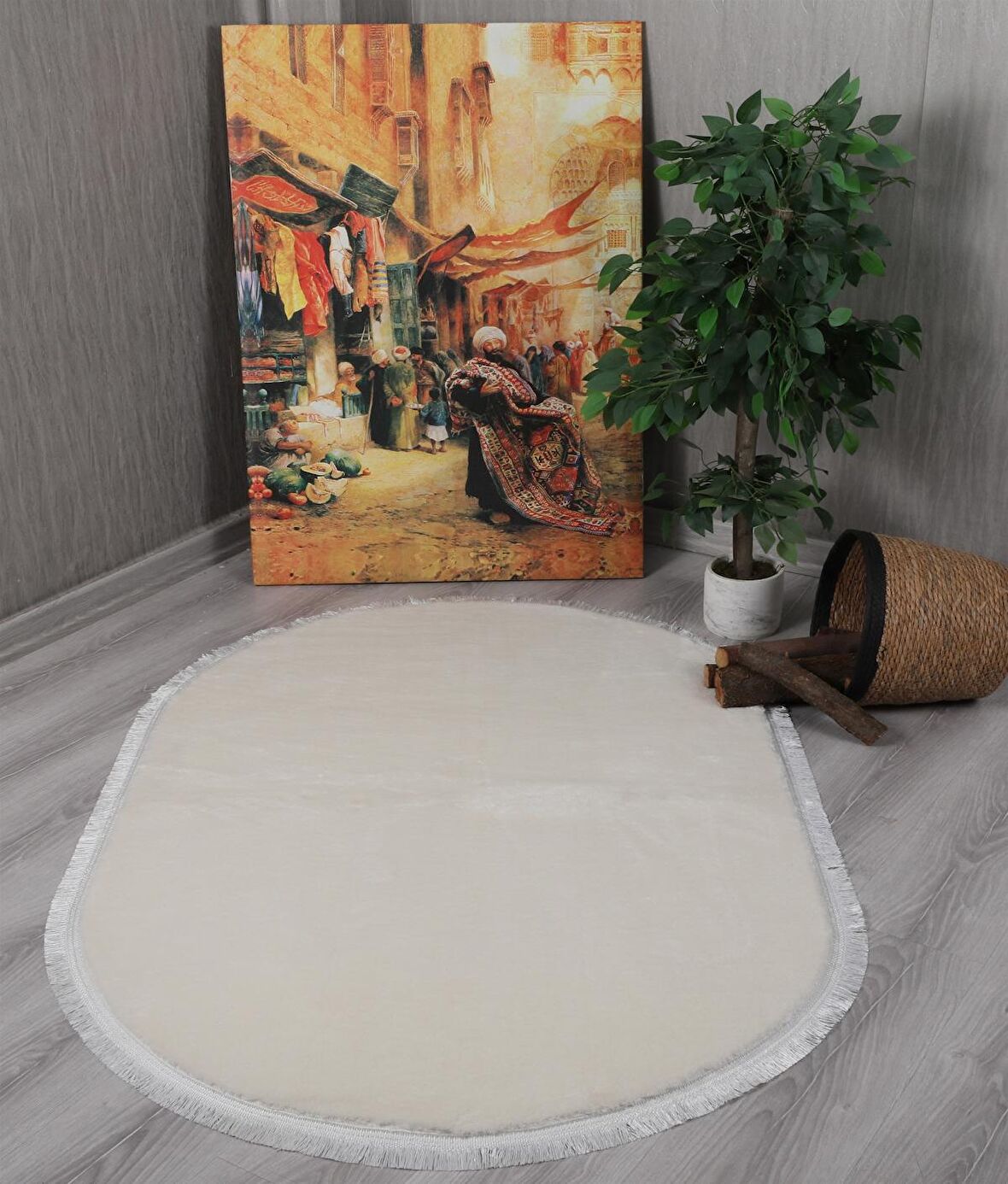 My Evilla Modern Dekoratif Oval Spor Saçaklı Puffy Peluş Halı Yolluk