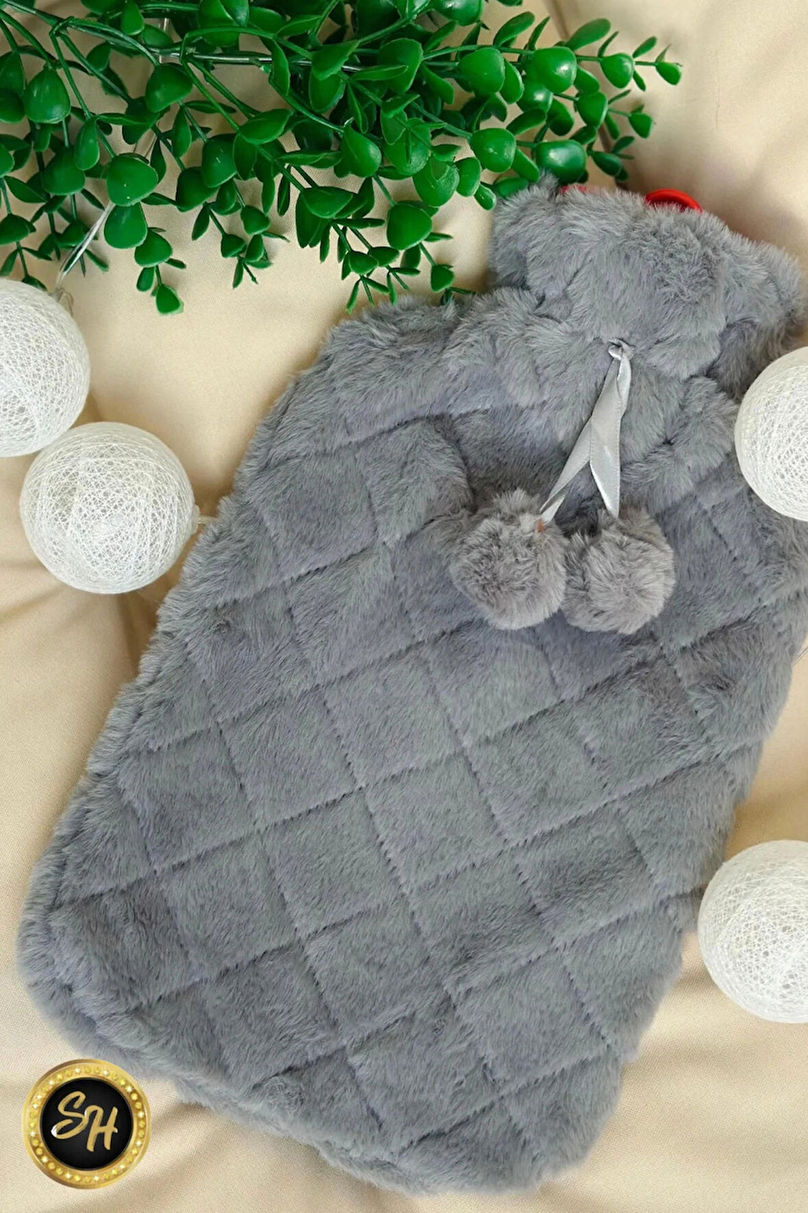 Grı-peluş Kılıflı Çıkarılabilir Sıcak Su Torbası 2 Litre