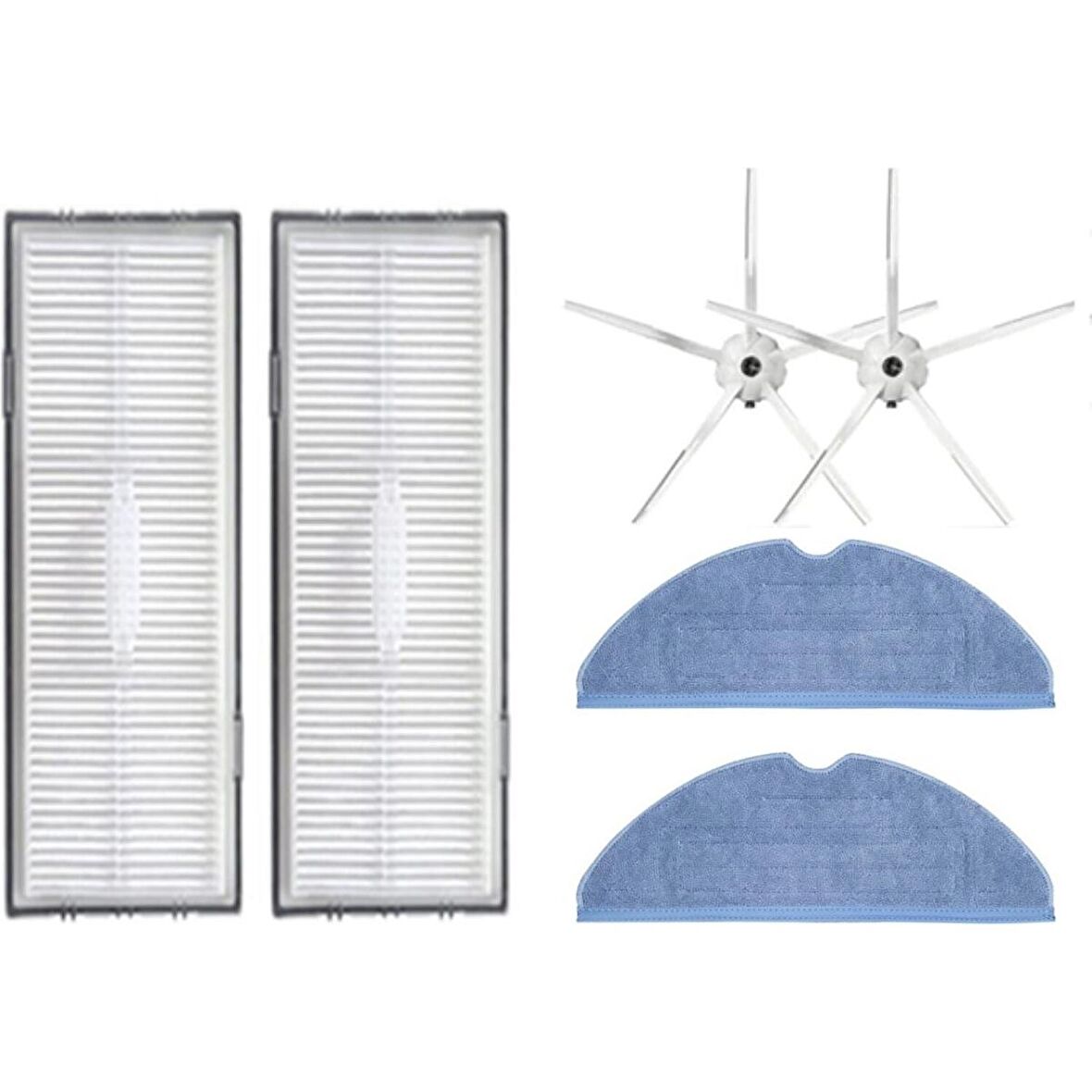 srfn ticaret S75 Beyaz Uyumlu Yedek Hepa Filtre Yan Fırça Mop Bez - 6 Parça