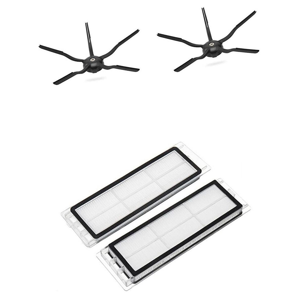 srfn ticaret Xiaomi Roborock S5 S5 Max S6 S6 Pure Yeni Nesil Hepa Filtre 5 Kollu Yan Fırça Seti - 5 Parça Siyah