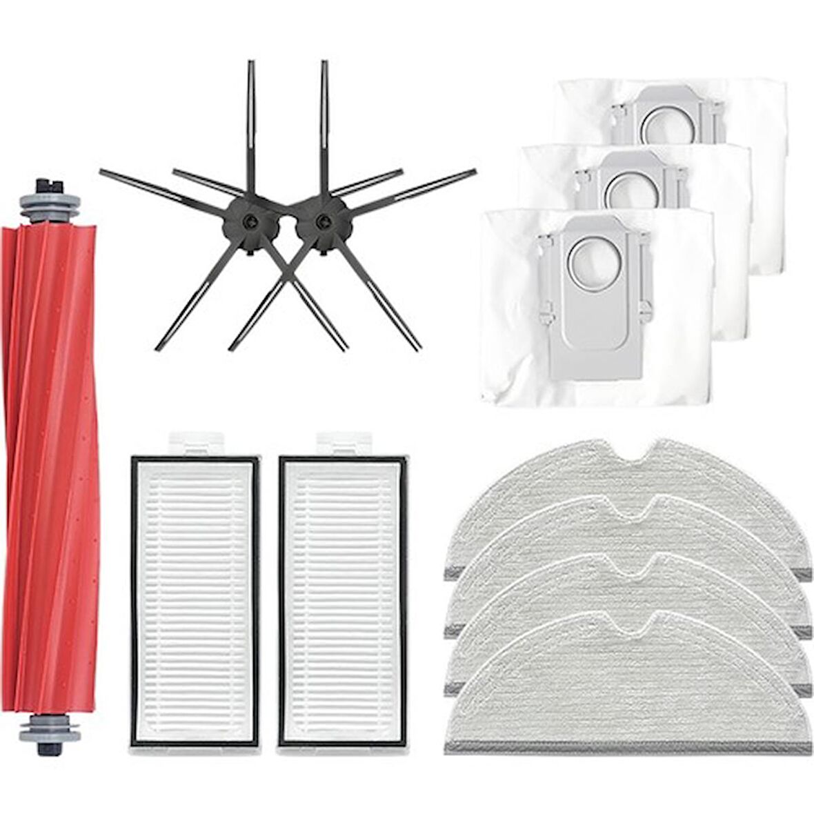 srfn ticaret Roborock Q7 Max+ Ana Fırça Filtre Paspas Toz Torbası Seti - 12 Adet