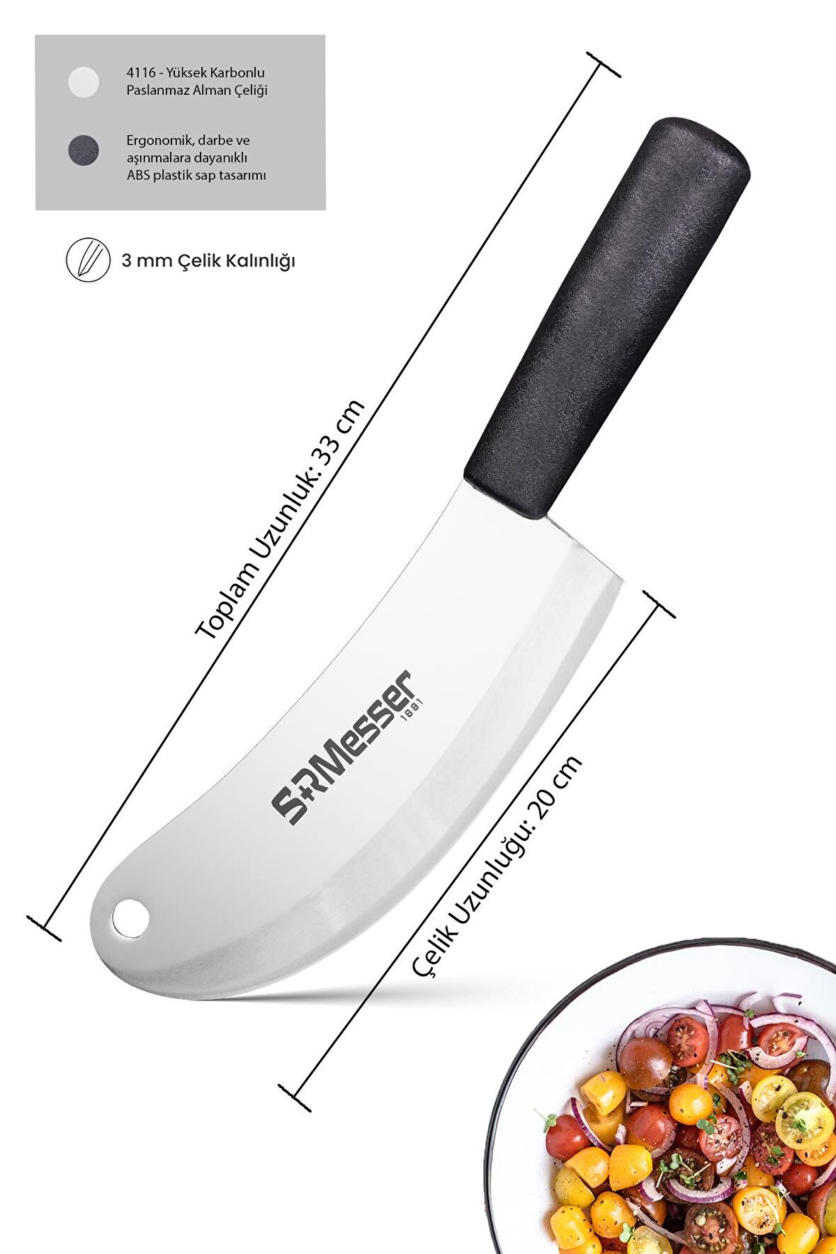 Soğan Satırı 3 mm Et Kıyma Bıçağı Salata Bıçağı Satır Zırh