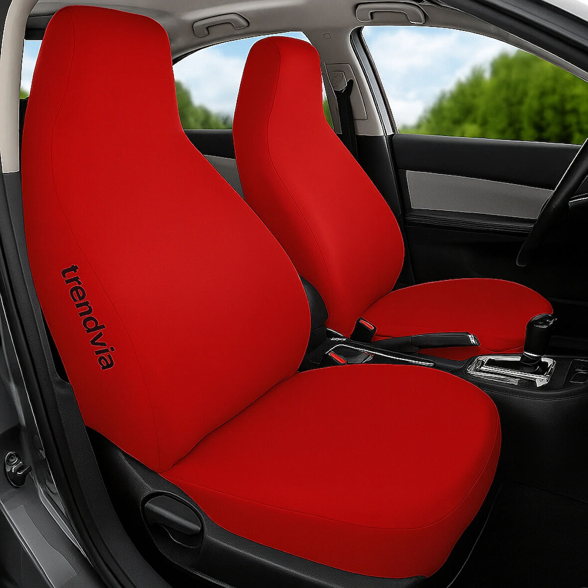 Penye Kumaş Kırmızı Koltuk Kılıfı Seti - Ön ve Arka Oto Servis Kılıfı (Evrensel Uyum)
