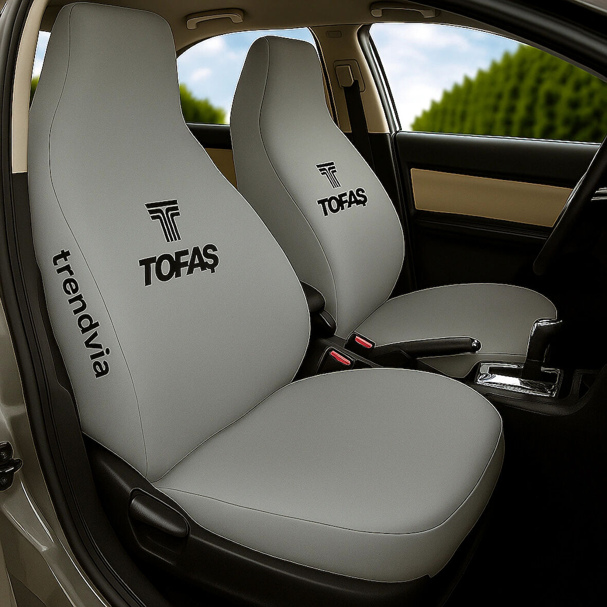 TOFAŞ uyumlu açık gri ön ve arka koltuk kılıfı seti penye kumaş oto servis kılıfı