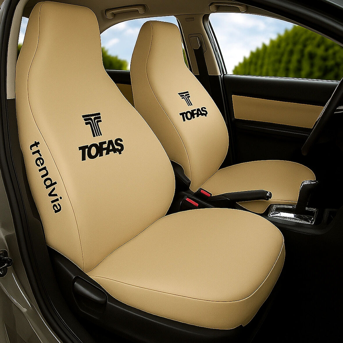 TOFAŞ uyumlu bej ön ve arka koltuk kılıfı seti penye kumaş oto servis kılıfı