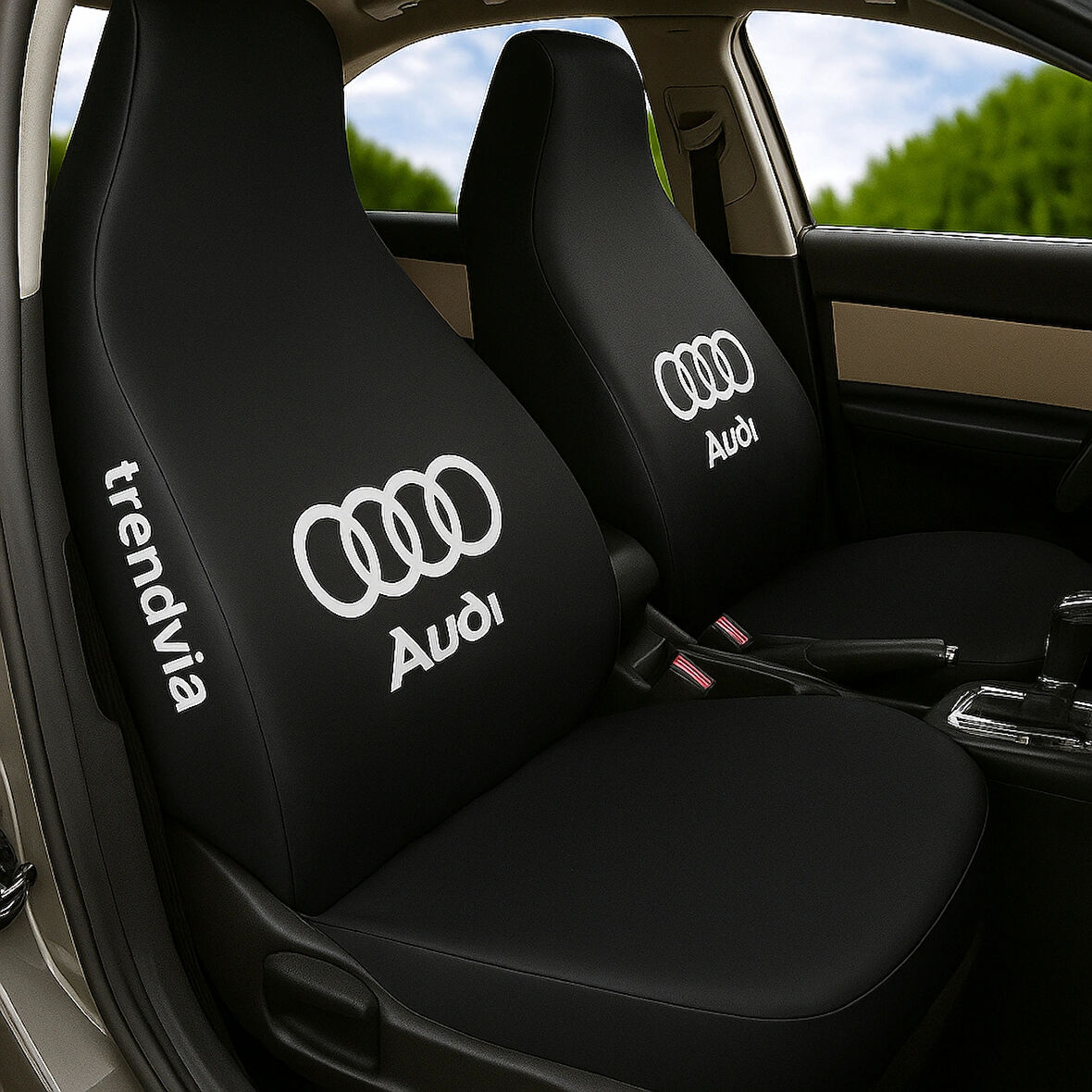 Audi Uyumlu Siyah Ön ve Arka Koltuk Kılıfı Seti Penye Kumaş Oto Servis Kılıfı