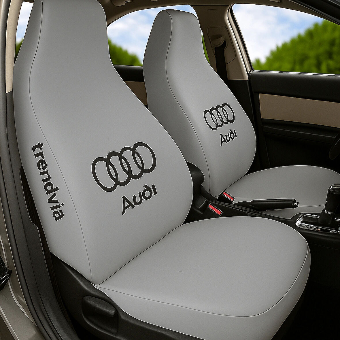 Audi Uyumlu Açık Gri Ön ve Arka Koltuk Kılıfı Seti Penye Kumaş Oto Servis Kılıfı