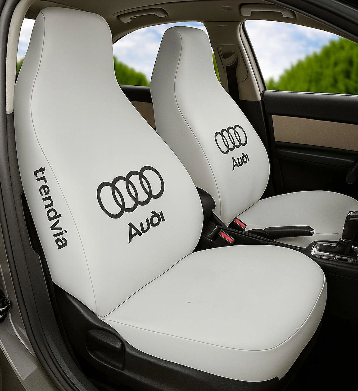 Audi Uyumlu Beyaz Ön ve Arka Koltuk Kılıfı Seti Penye Kumaş Oto Servis Kılıfı