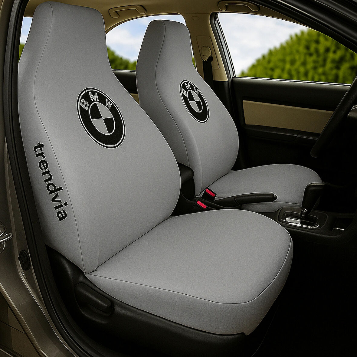 Açık Gri BMW Logolu Ön Arka Penye Oto Koltuk Kılıfı Takımı