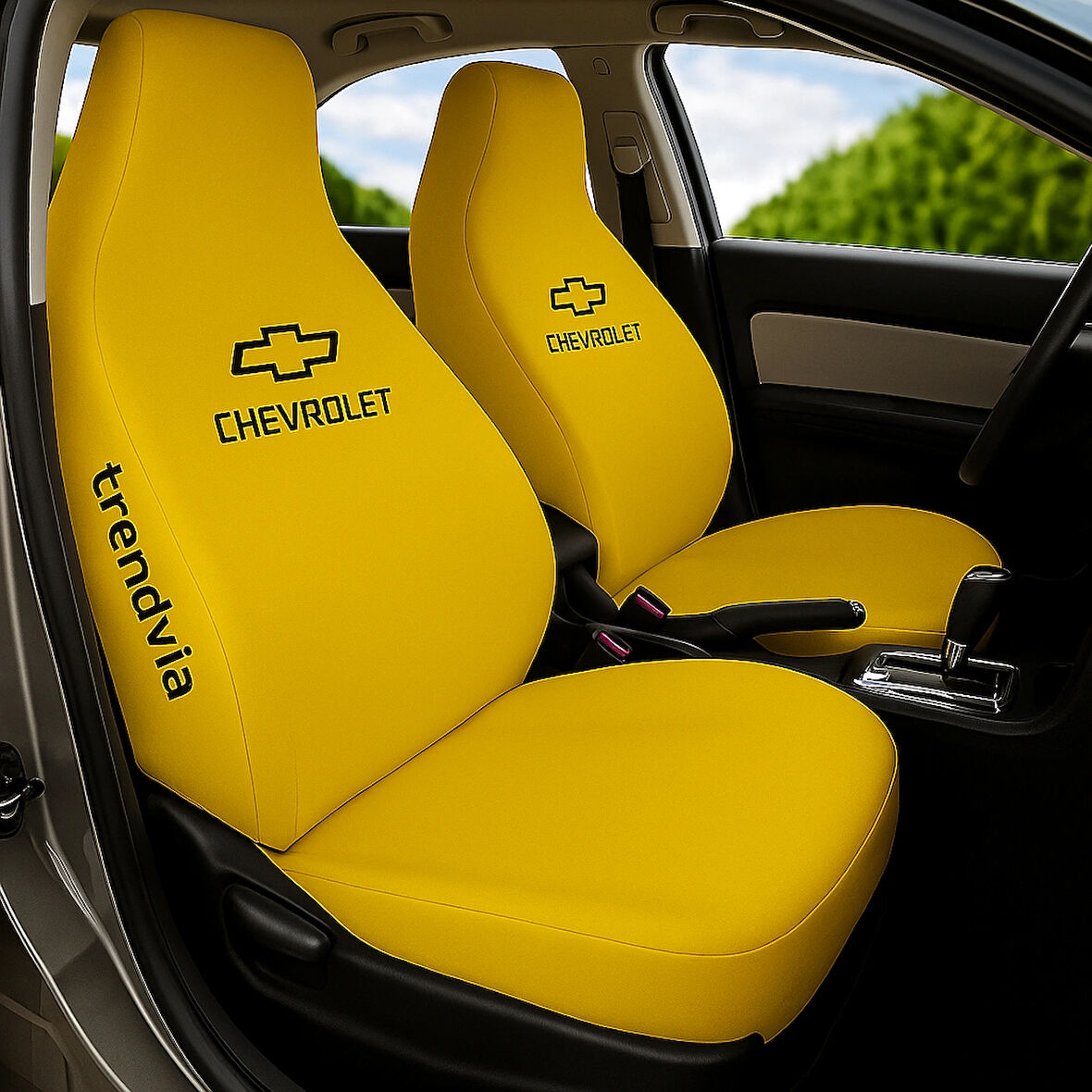 Chevrolet Logolu Sarı Oto Servis Kılıfı – Penye Kumaş Ön ve Arka Koltuk Seti