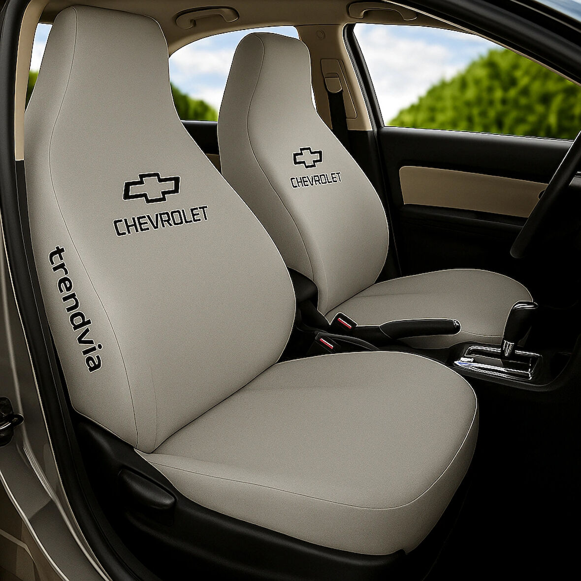 Chevrolet Logolu Açık Gri Oto Servis Koltuk Kılıfı – Penye Kumaş, Takım Halinde
