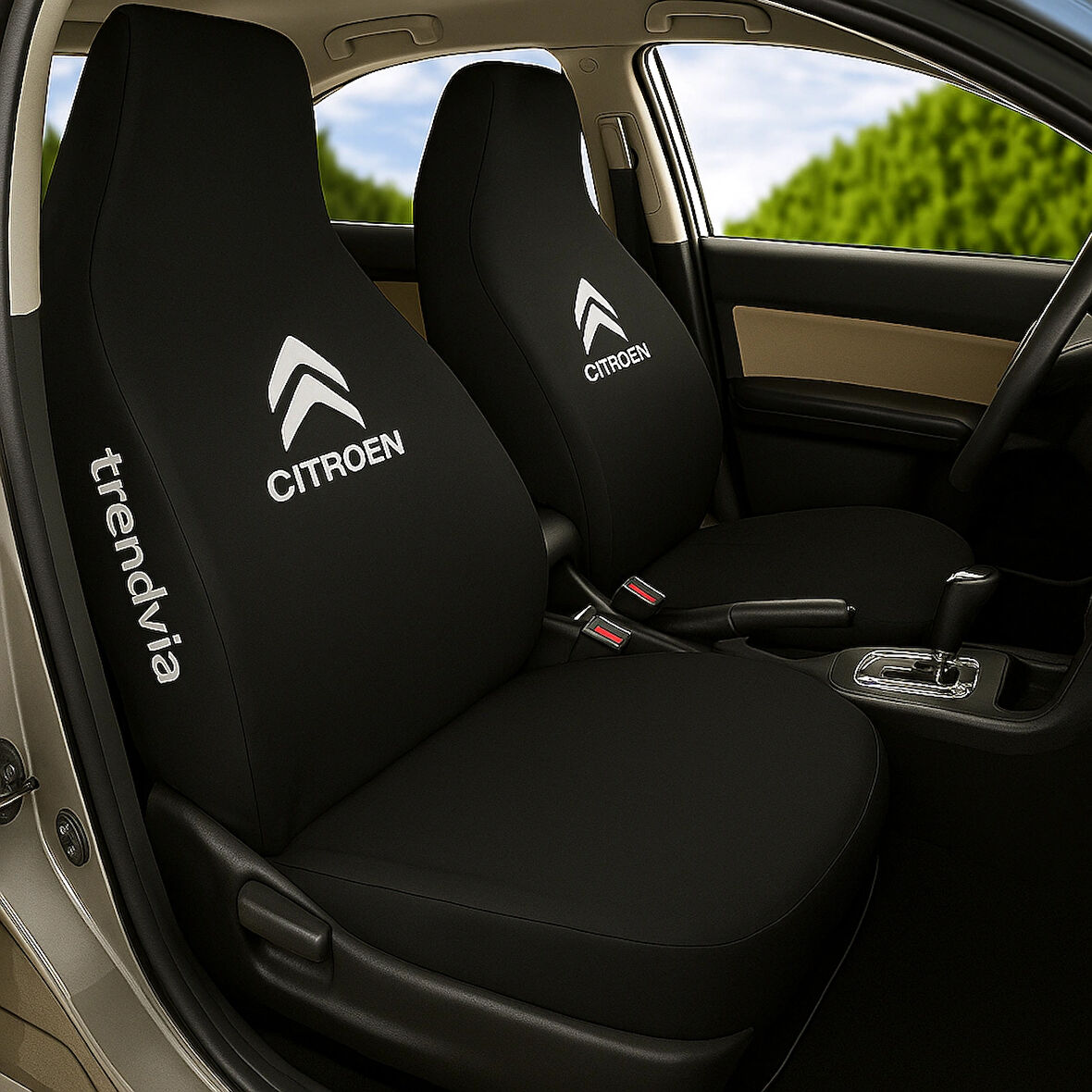 Siyah Penye Kumaş Ön ve Arka Citroën Logolu Oto Koltuk Kılıfı Takımı - Servis Tipi