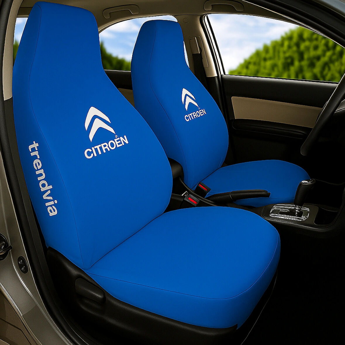 Citroen Logolu Mavi Penye Oto Servis Kılıfı – Ön ve Arka Koltuk Takımı